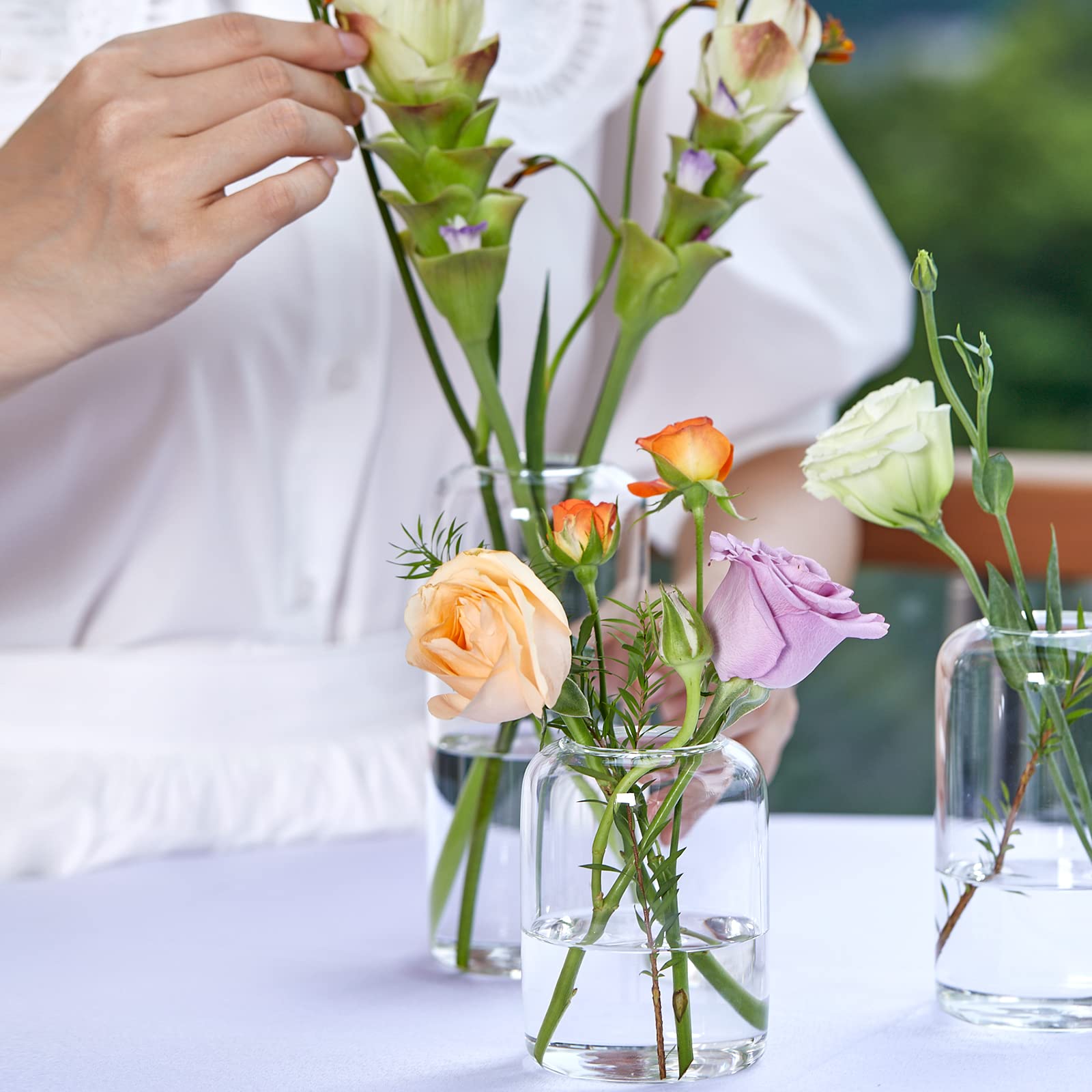 ZENS Set of 3 Modern Glass Bud Vases - Thick Blown Glass Small Flower Vases for Wedding Centerpieces, Home Decor, Bathroom & Party Events - Perfect for Fresh Flowers, Table Decorations and Gift Giving