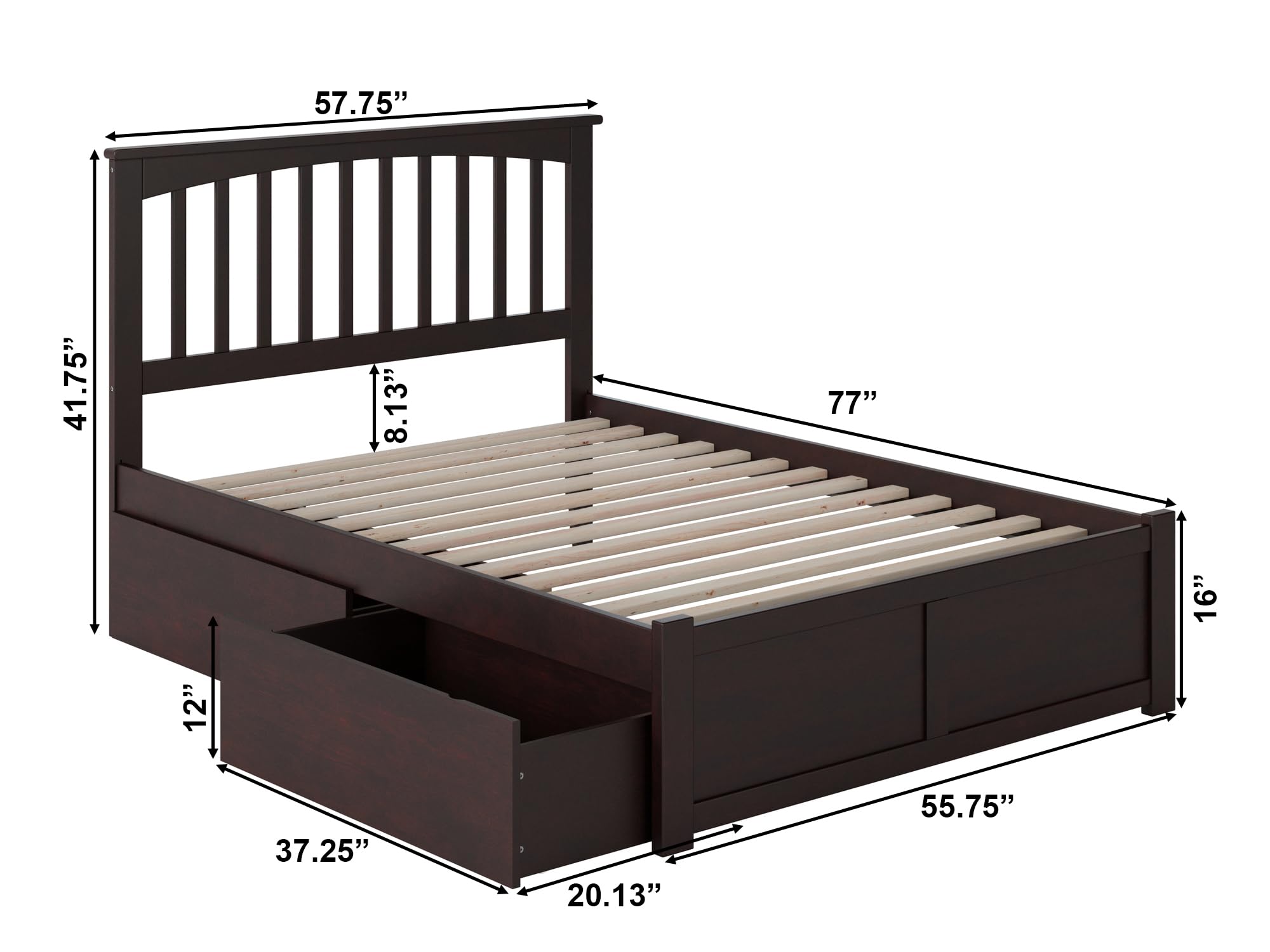 AFI Mission Full Size Platform Bed with Footboard & Storage Drawers in Espresso - Solid Wood Bed Frame for Bedroom, Guest Room & Dorm - Easy Assembly & Space Saving Design