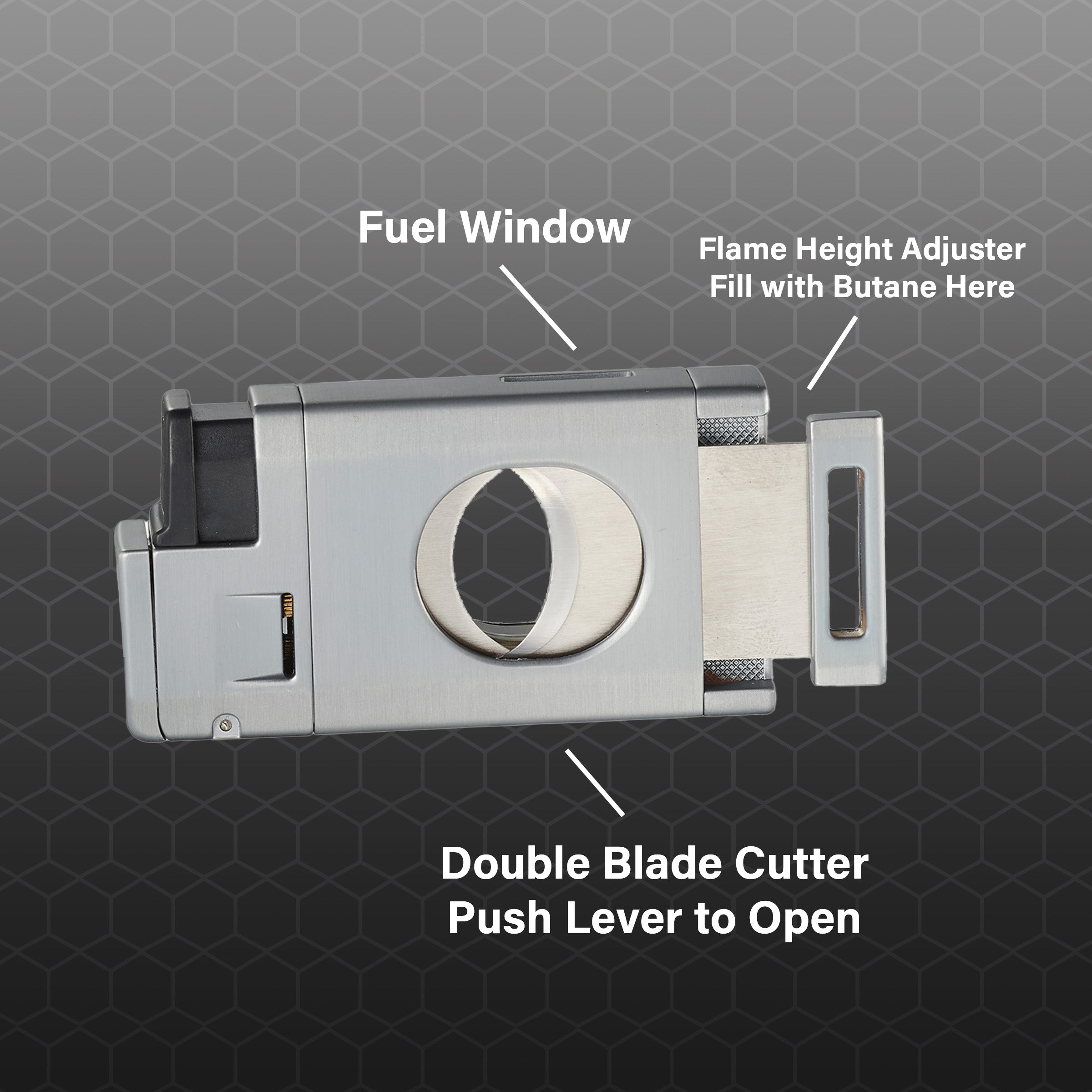 Visol LighCut Silver Triple Torch Flame Lighter & Cigar Cutter - Windproof Butane Lighter with Punch Cutter for Cigars, Cigarettes & Outdoor Use (Camping, BBQ, Hiking)