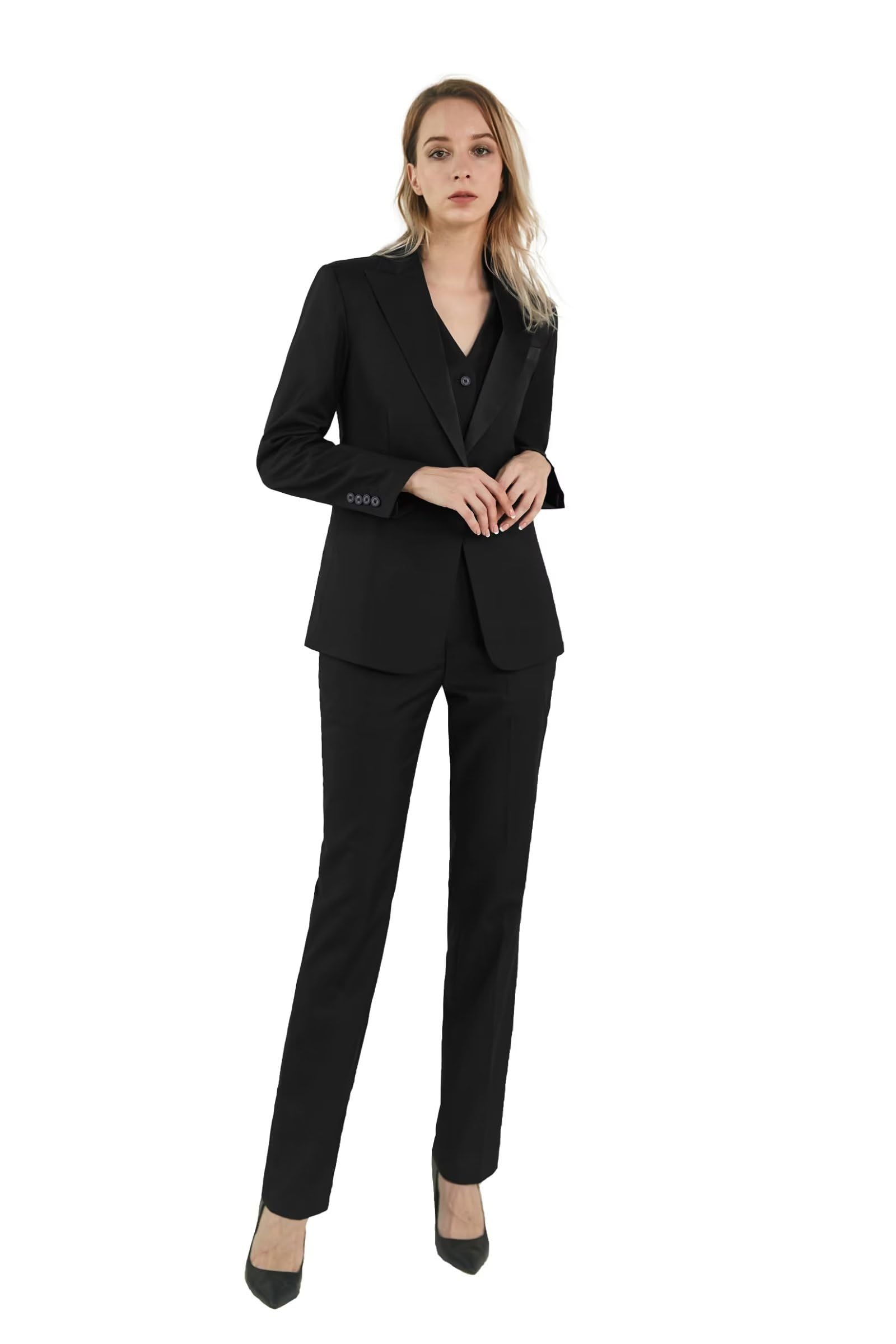 Elegant Satin Peaked Lapel 3-Piece Women's Suit Set - Professional Office Wear for Business Women | Perfect for Corporate Meetings, Interviews & Formal Events