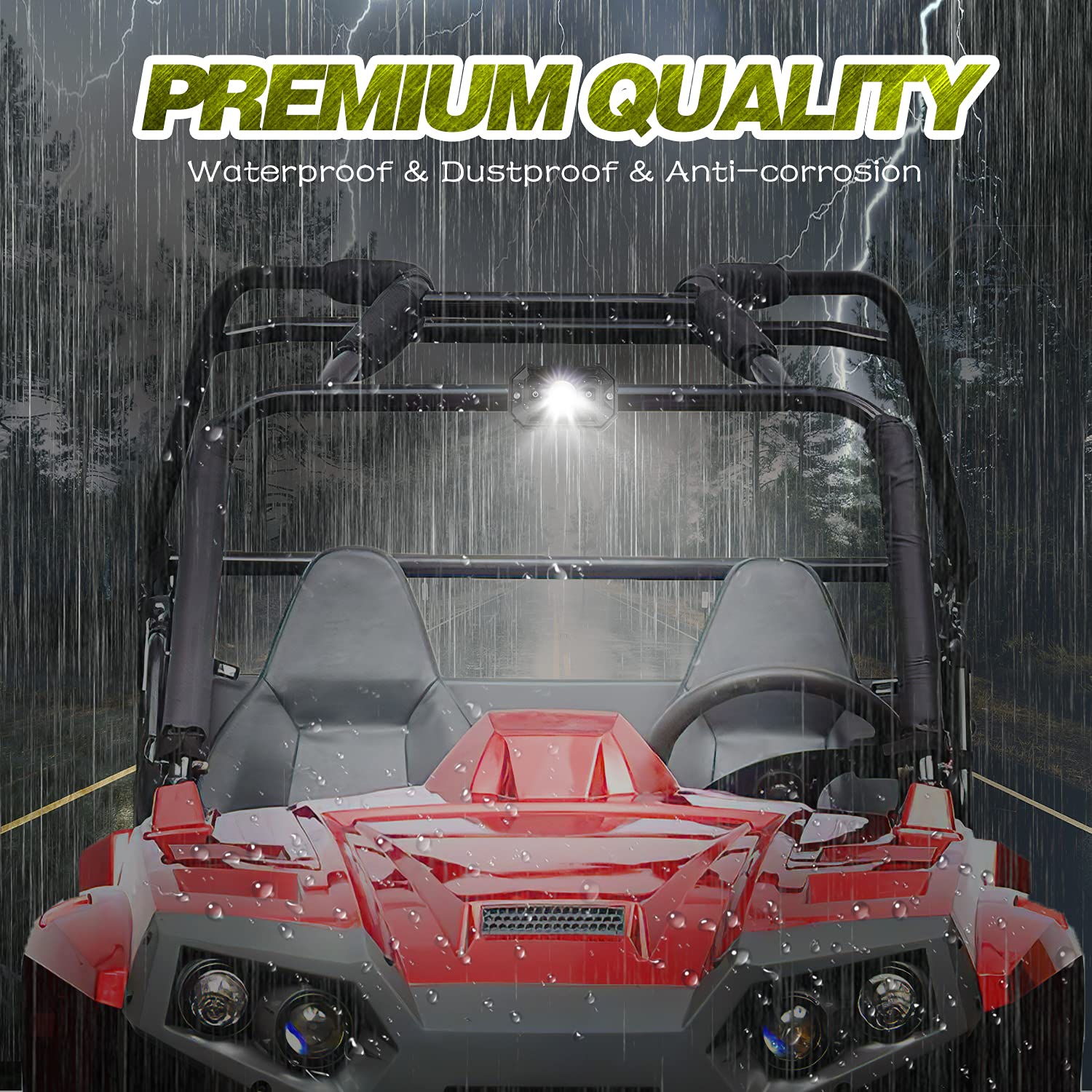 Waterproof LED UTV Dome Light - Red & White Interior Light with Switch for Polaris RZR, Ranger, Can-Am X3, ATV & RV - IP68 Aluminum Roll Cage Bar Light for Off-Roading, Camping & Night Work