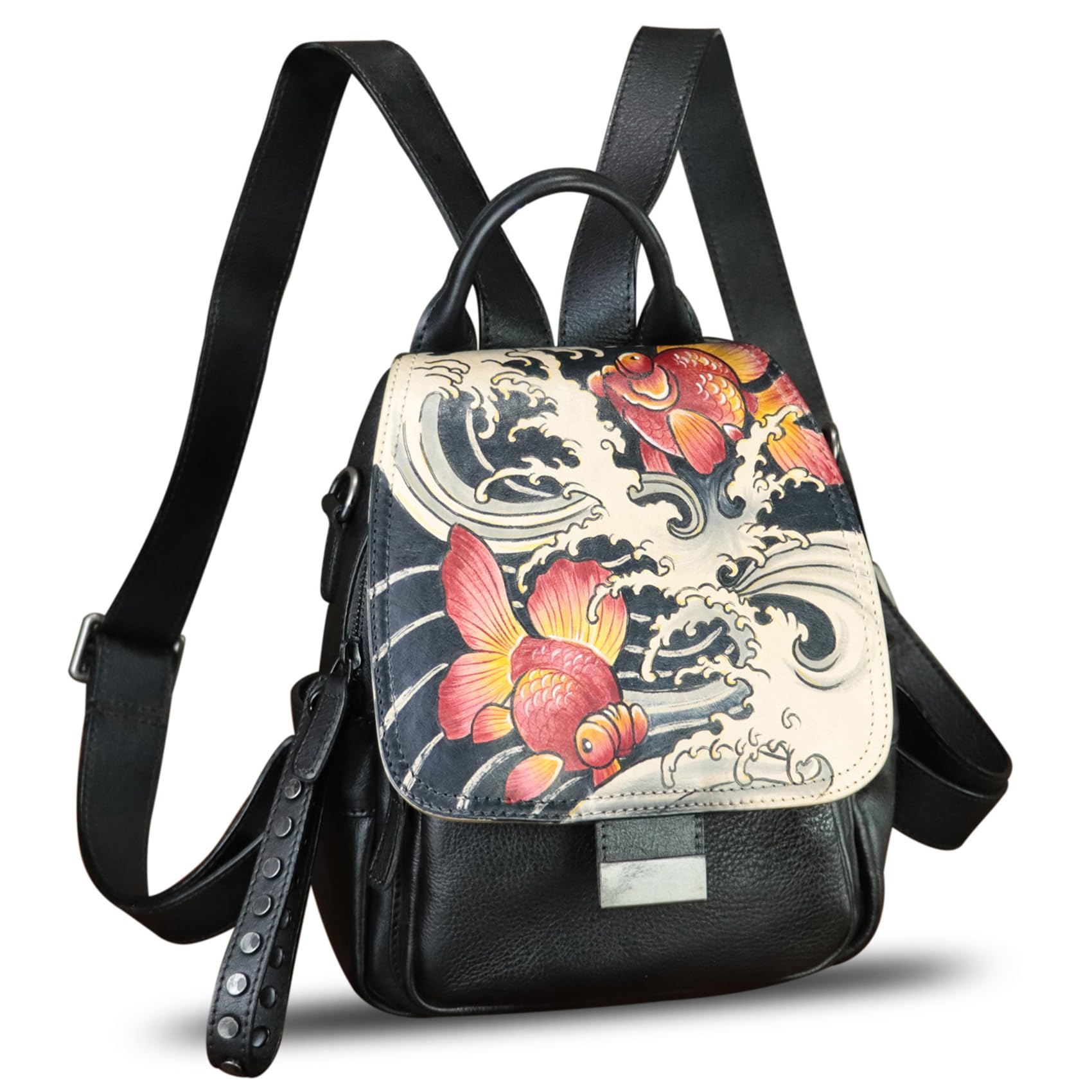Handmade Genuine Leather Backpack for Women - Artistic Hand-Painted Designer Rucksack, Casual Daypack & Travel Purse (Pattern 2) | Perfect for Work, College, Weekend Trips & Outdoor Adventures