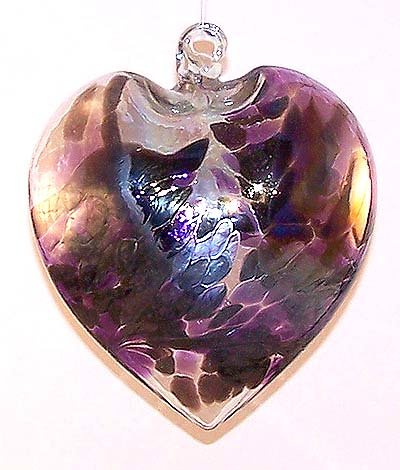 Handcrafted Glass Heart Ornament - Blackberry Color - Elegant Home Decor for Valentine's Day, Wedding, Anniversary Gifts & Christmas Tree Ornaments