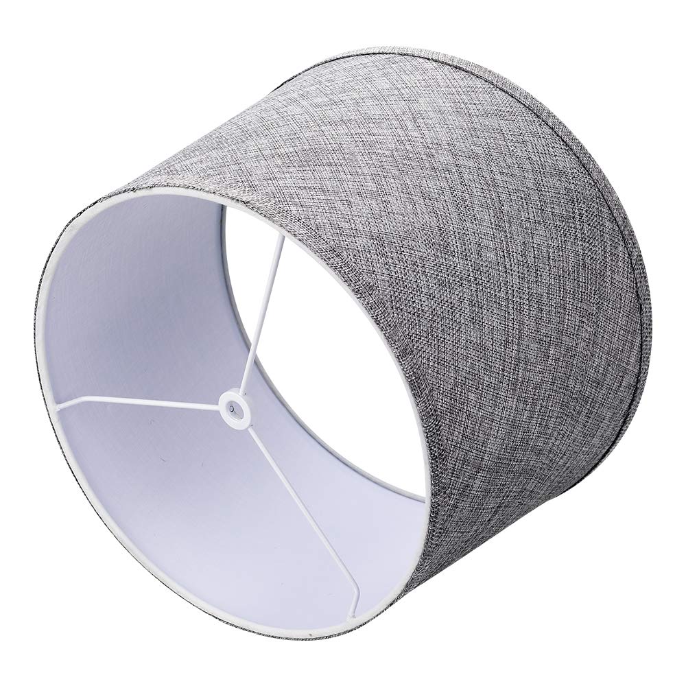 ALUCSET Set of 2 Drum Fabric Lampshades - 10x12x8 Inch Medium Gray/Brown Natural Linen Handcrafted Spider Lamp Shades for Table & Floor Lamps | Perfect for Living Room, Bedroom & Office Lighting Decor