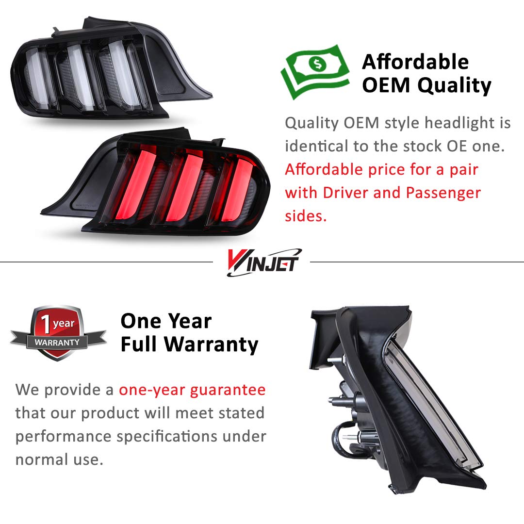 Winjet Euro Style LED Sequential Tail Lights - Compatible with Ford Mustang 2015-2020 Models - Clear Lens Rear Lamps for Enhanced Visibility & Style - Perfect for Night Driving & Car Customization