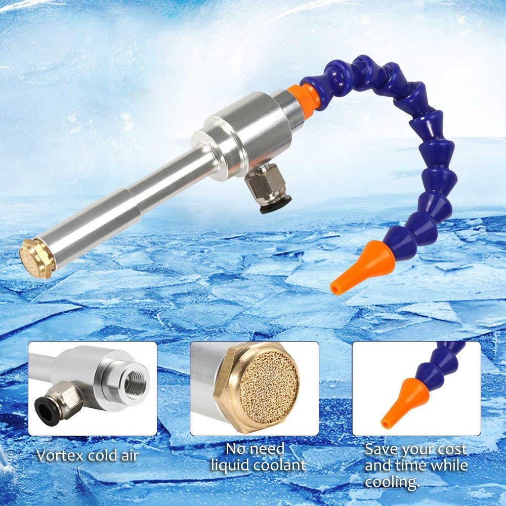 Aluminum Alloy Vortex Cold Air Cooling Gun with Flexible Tube - Hot & Cold Air Blower for Milling, Drilling, Welding & Electronics Repair | Workshop & DIY Tool
