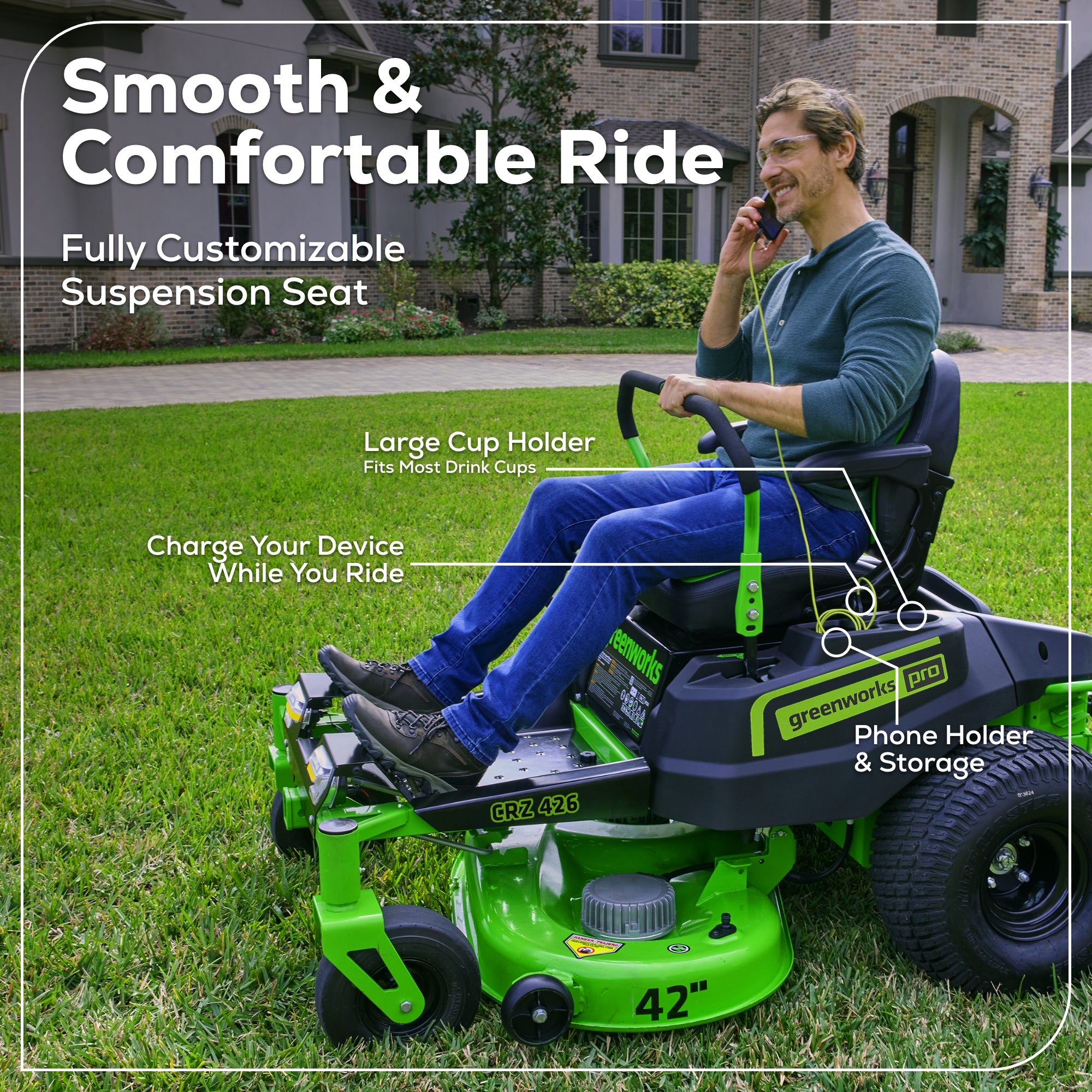 60V 42-Inch Electric Zero Turn Lawn Mower with 6 x 8Ah Batteries & 3 Turbo Chargers - Commercial Grade Riding Mower for Large Yards, Landscaping & Estate Maintenance