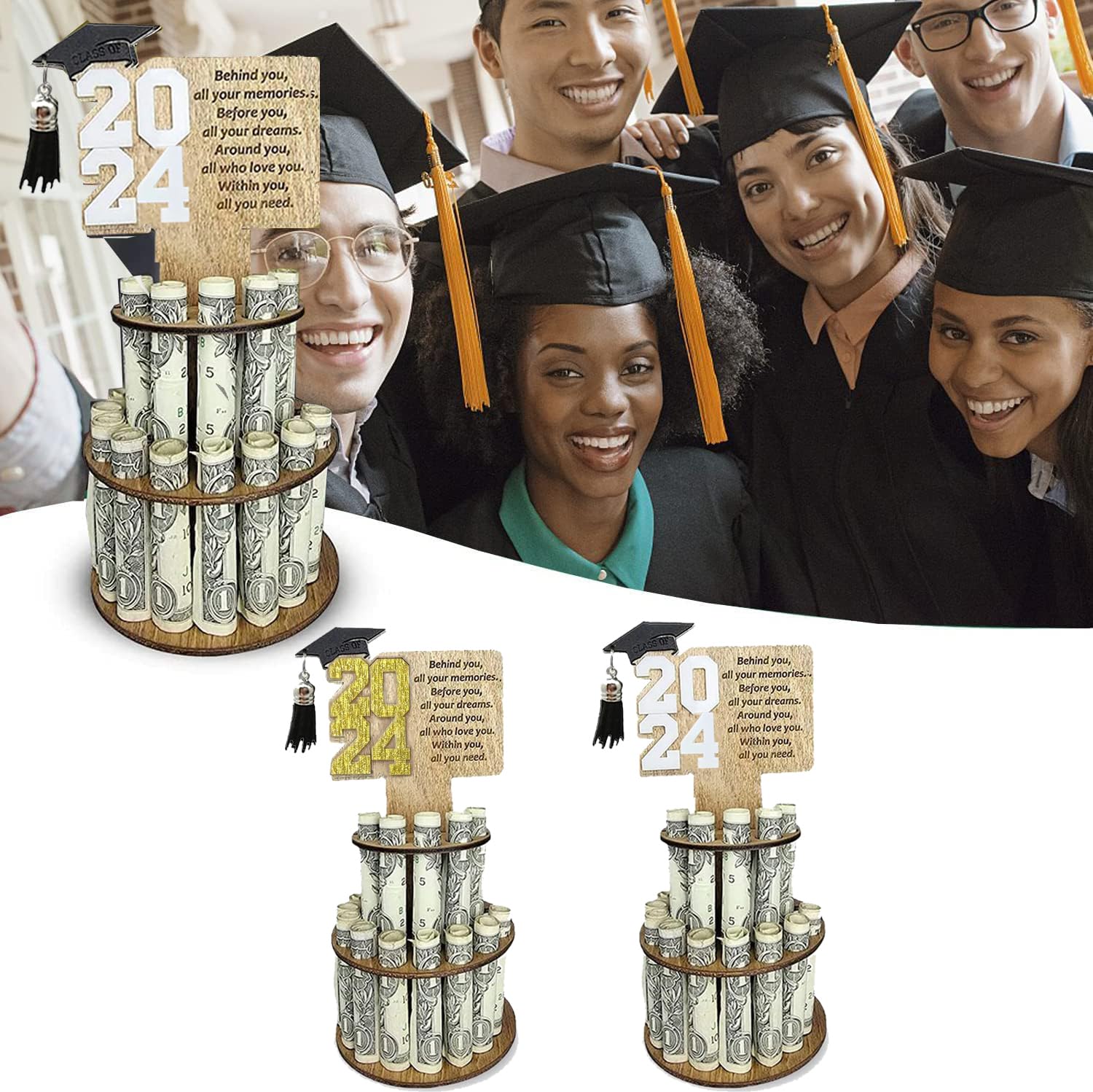 2024 Graduation Money Cake Holder - Unique Graduation Gift Ideas for High School & College Grads - White Money Cake Box for Cash Gifts - Perfect for Graduation Parties & Celebrations