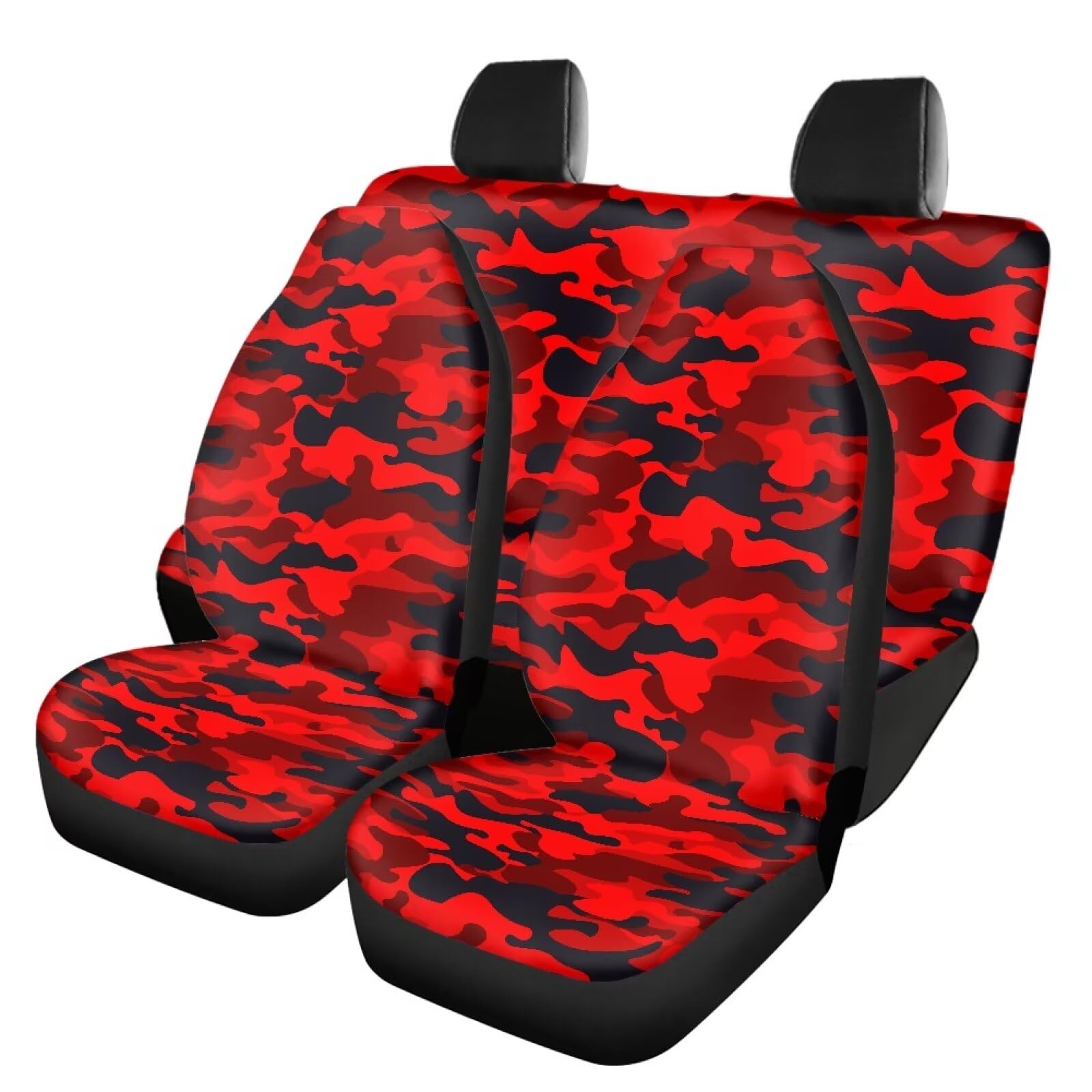 Universal Camo Red Car Seat Covers Full Set - Front & Rear Bench Bucket Seat Protectors | Durable Camouflage Auto Accessories for Men & Women | Perfect for Trucks, SUVs & Off-Road Adventures
