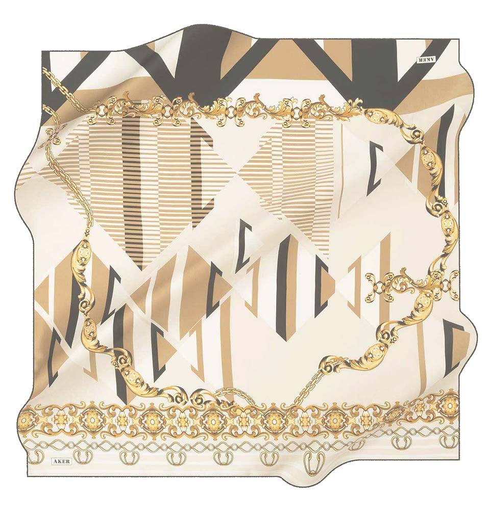 Aker Silk Cotton Patterned Square Scarf #8023 414 - Stylish Fashion Accessory for Women, Perfect for Office, Party & Travel