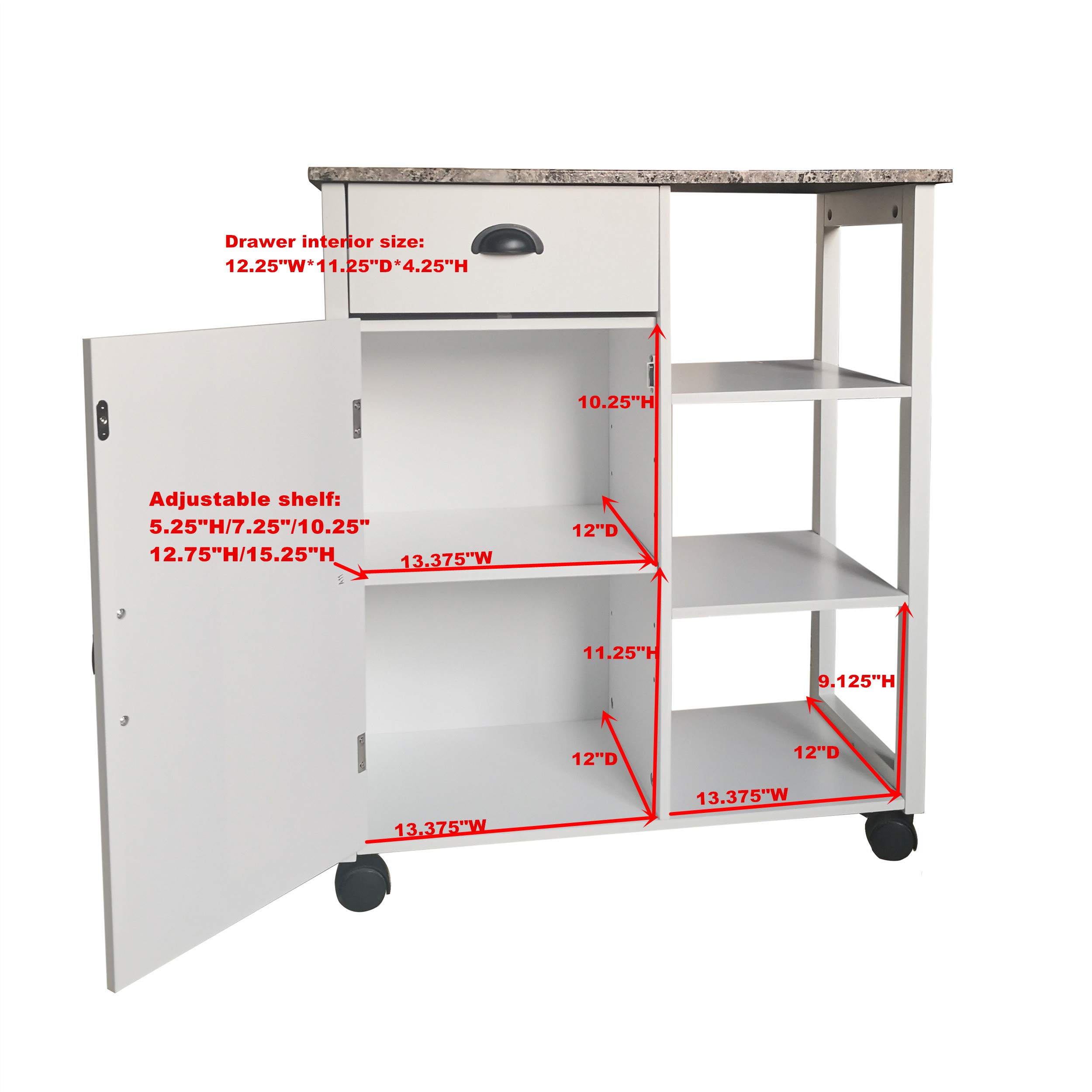 KB Designs White Marble Finish Kitchen Serving Cart with Wheels - Stylish Storage & Serving Solution for Dining Room, Living Room, or Outdoor Entertaining
