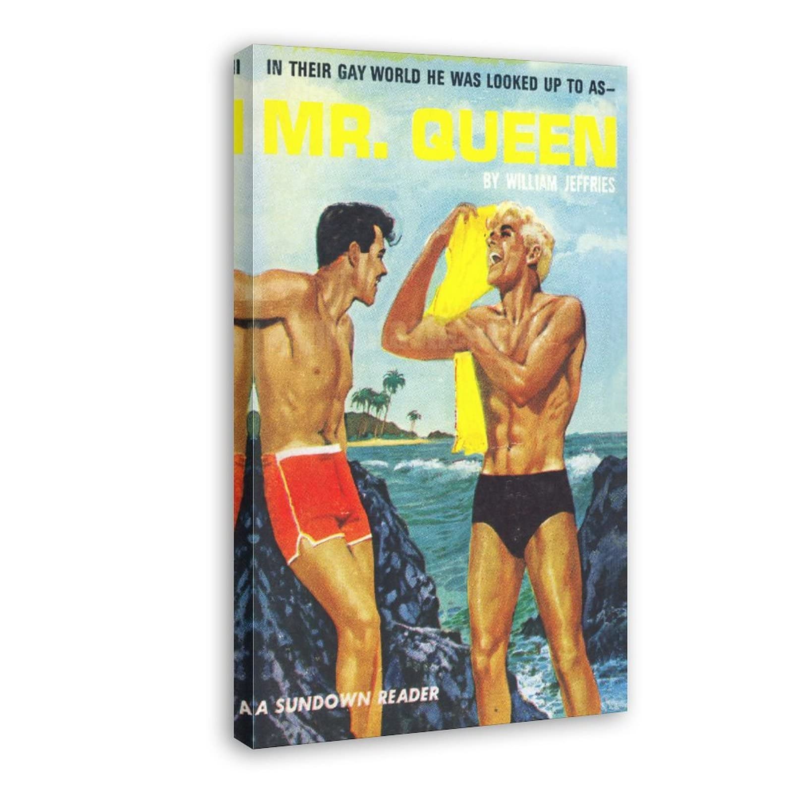 Vintage Gay Mr. Queen Pulp Art Canvas Print - 20x30 Inch (50x75cm) Framed Wall Decor for Living Room, Bedroom & Office - LGBTQ+ Pride Home Decor & Gift Idea