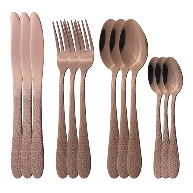 Premium Stainless Steel Flatware Set - 20-Piece Black Silverware with Special Pattern, Knife Fork Spoon for Dining, Kitchen & Home Tableware (Rose Gold) - Perfect for Dinner Parties, Weddings & Everyday Use