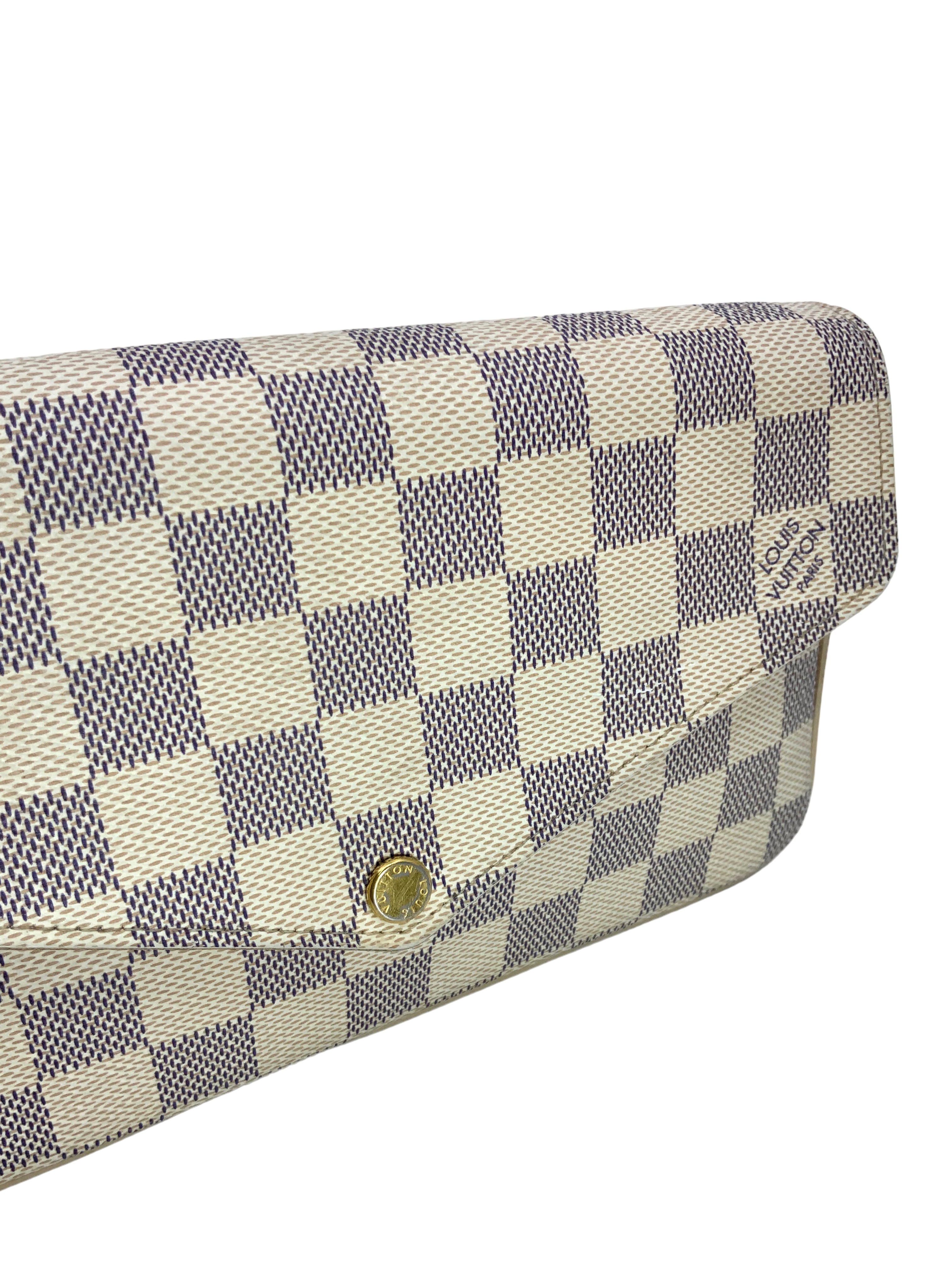 Authentic LOUIS VUITTON Damier Azur Pochette Felicie Chain Wallet Crossbody Bag - Luxury Designer Handbag for Women, Perfect for Evening Parties & Daily Use