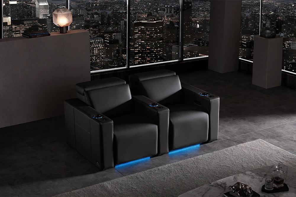 Valencia Barcelona Ultimate Leather Home Theater Seating - 4-Seater Loveseat Right Sectional in Graphite | Luxury Home Cinema Furniture for Movie Nights & Entertainment Rooms