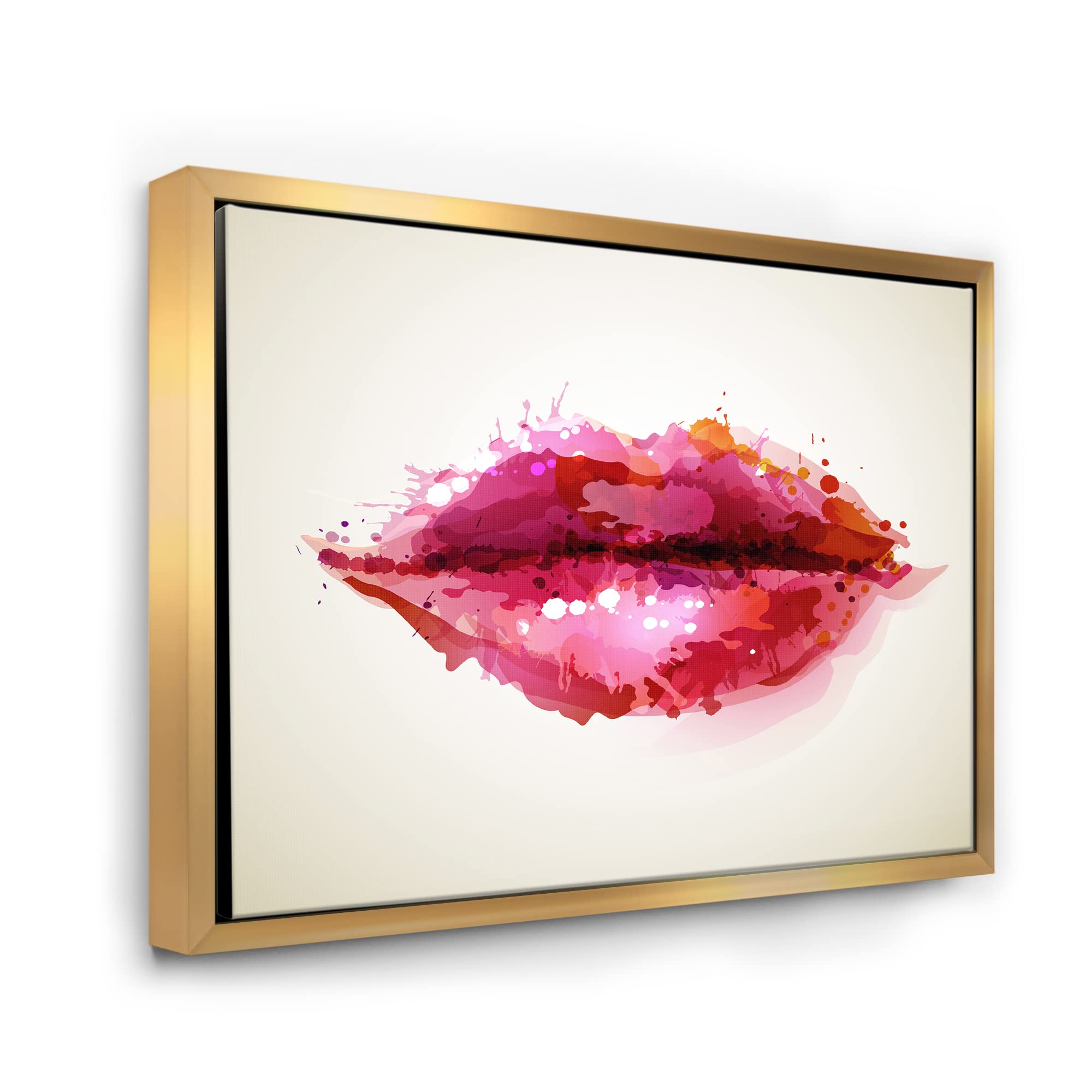 DesignQ Red Abstract Lips Canvas Wall Art Print - Modern Framed Home Decor for Living Room, Bedroom & Office