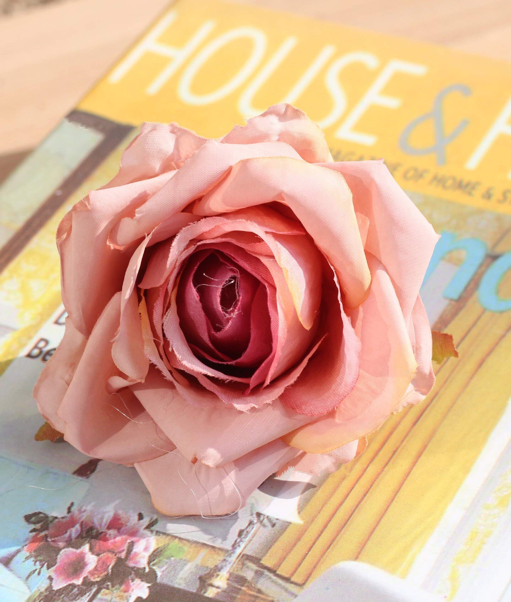 10pcs Realistic Artificial Silk Rose Flower Heads - 7cm Diameter Pink Dried Flowers for Wedding Wall Decor, Home Background, Party Arrangement & DIY Crafts