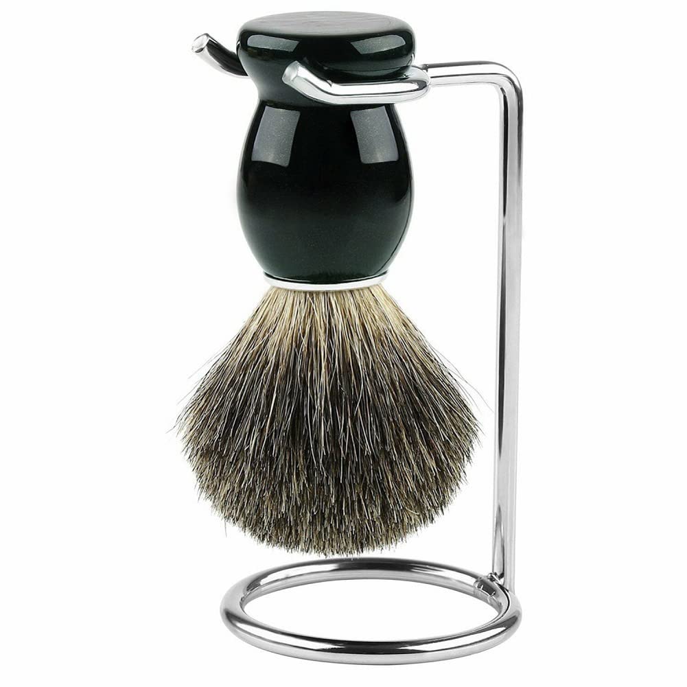 Premium Metal Shaving Brush & Razor Stand - Beard Grooming Organizer for Men | Durable Chrome-Plated Holder for Bathroom Countertop & Travel Shaving Kits