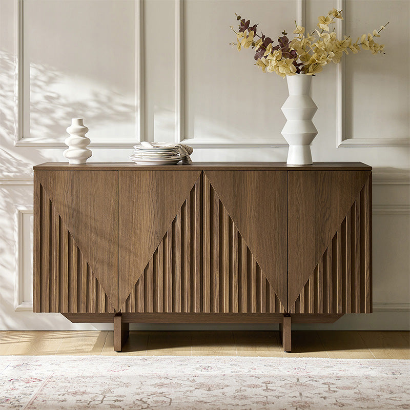 Stylish Wooden Buffet Sideboard with Deep Embossed Texture - Perfect for Dining Room Storage, Kitchen Organization & Living Room Decor