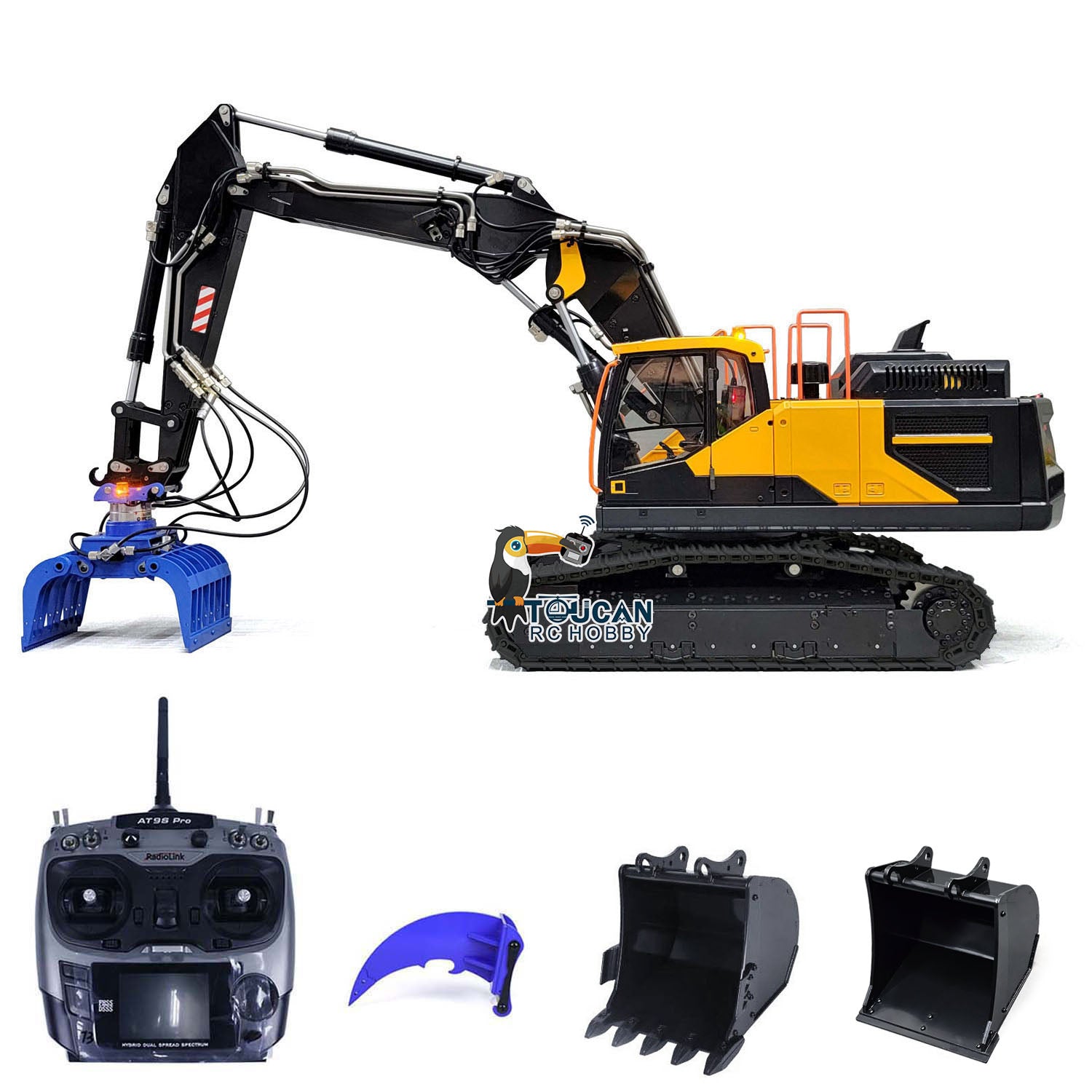 MTM 1/14 Scale EC380 RC Hydraulic Excavator - 10CH Remote Control Tracked Digger with 3 Arms & Grabber, Metal Heavy Duty Construction Toy for Adults - Perfect for Construction Simulation, Backyard Digging & RC Hobby Enthusiasts