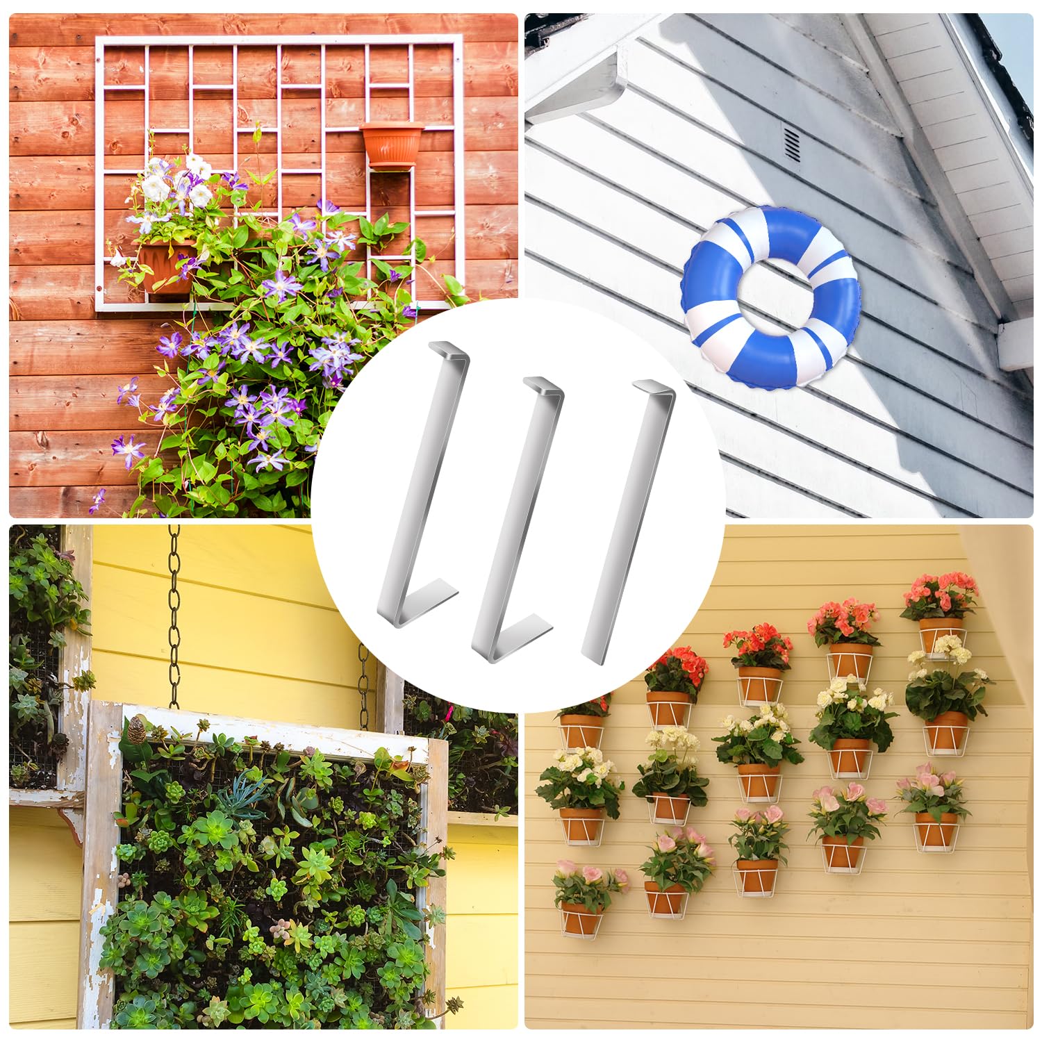 8-Pack No-Drill Aluminum Alloy Siding Hooks - Damage-Free Hanging Solution for Fiber Cement Board Siding (Includes Installation Tool) - Perfect for Outdoor Decor, Holiday Lights, and Garden Organization