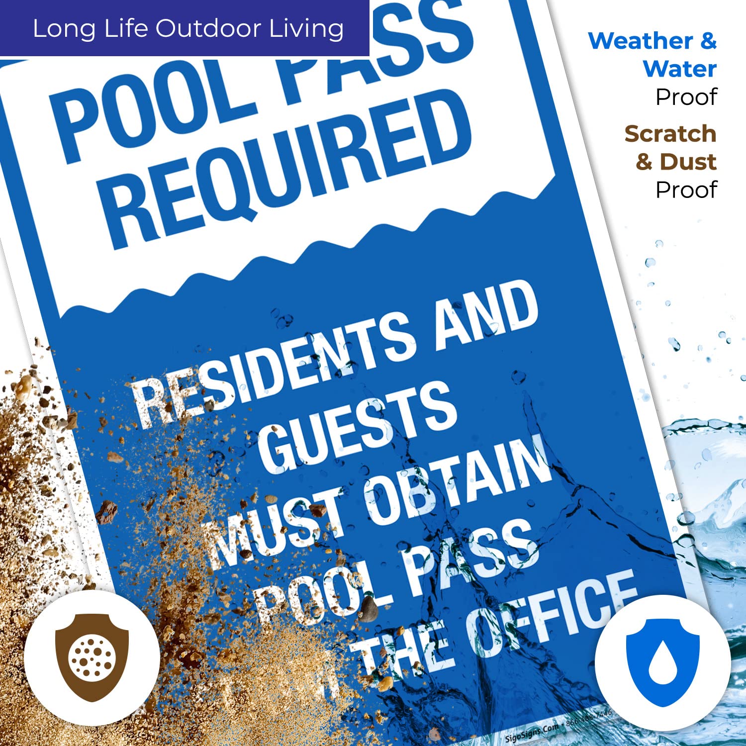Pool Pass Required Sign - 10x14 Inches, Rust-Free .040 Aluminum, Fade Resistant - Ideal for Community Pools, Gyms, Resorts & Water Parks - Made in USA
