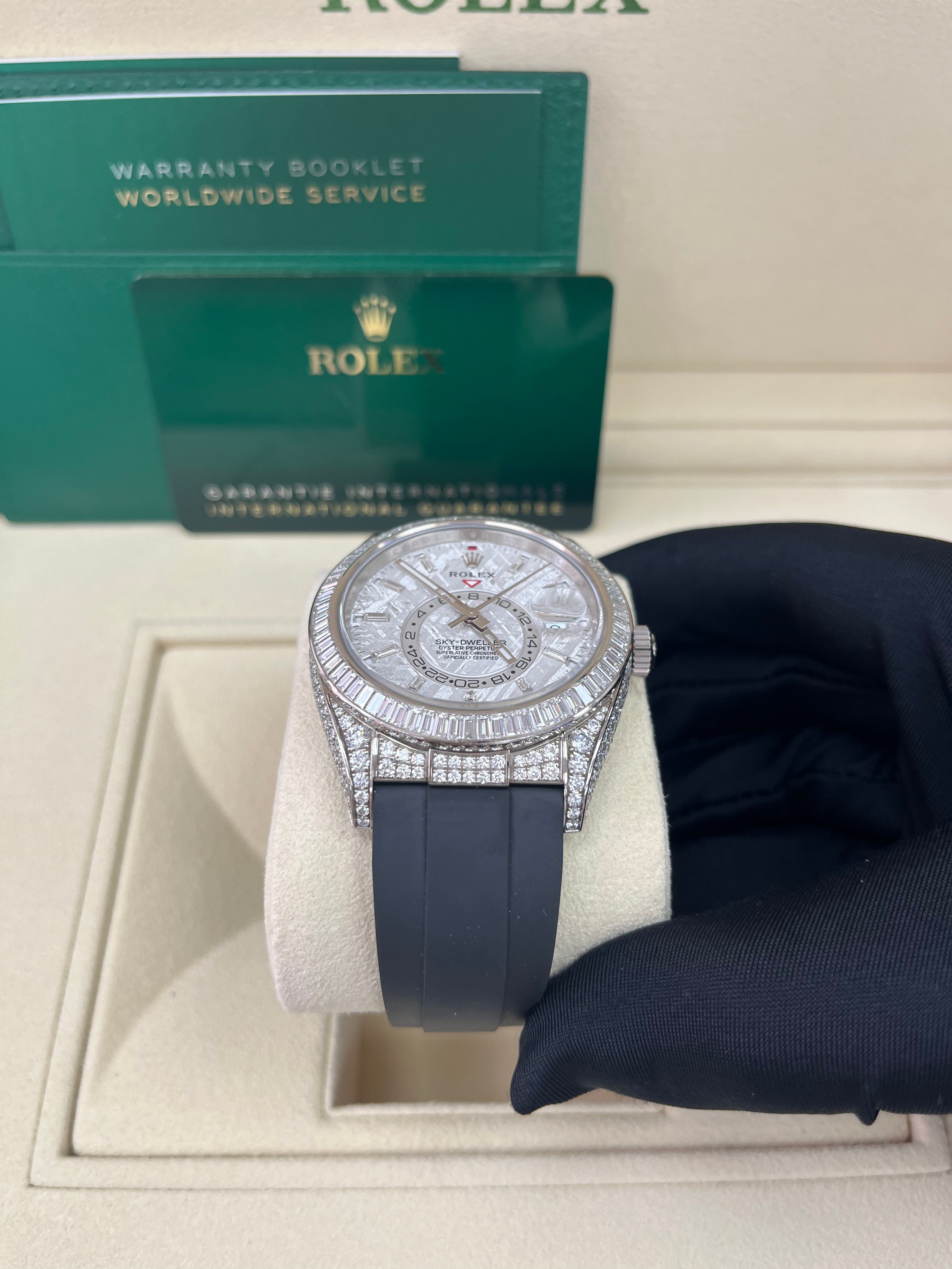 Authentic Rolex Sky-Dweller 326259 Watch with Meteorite Dial & Baguette Diamonds - Luxury Men's Timepiece for Business, Travel & Special Occasions