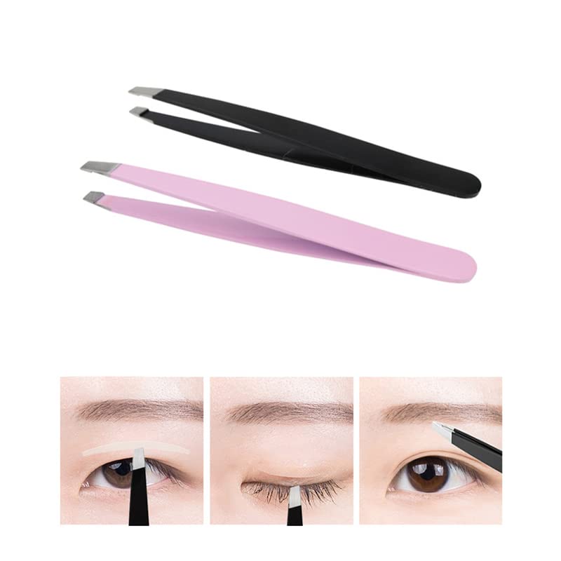 1PC Stainless Steel Slanted Eyebrow Tweezer - Precise Hair Removal Tool for Eyebrows & Facial Hair - Black Beauty Makeup Essential for Salon, Home & Travel Use