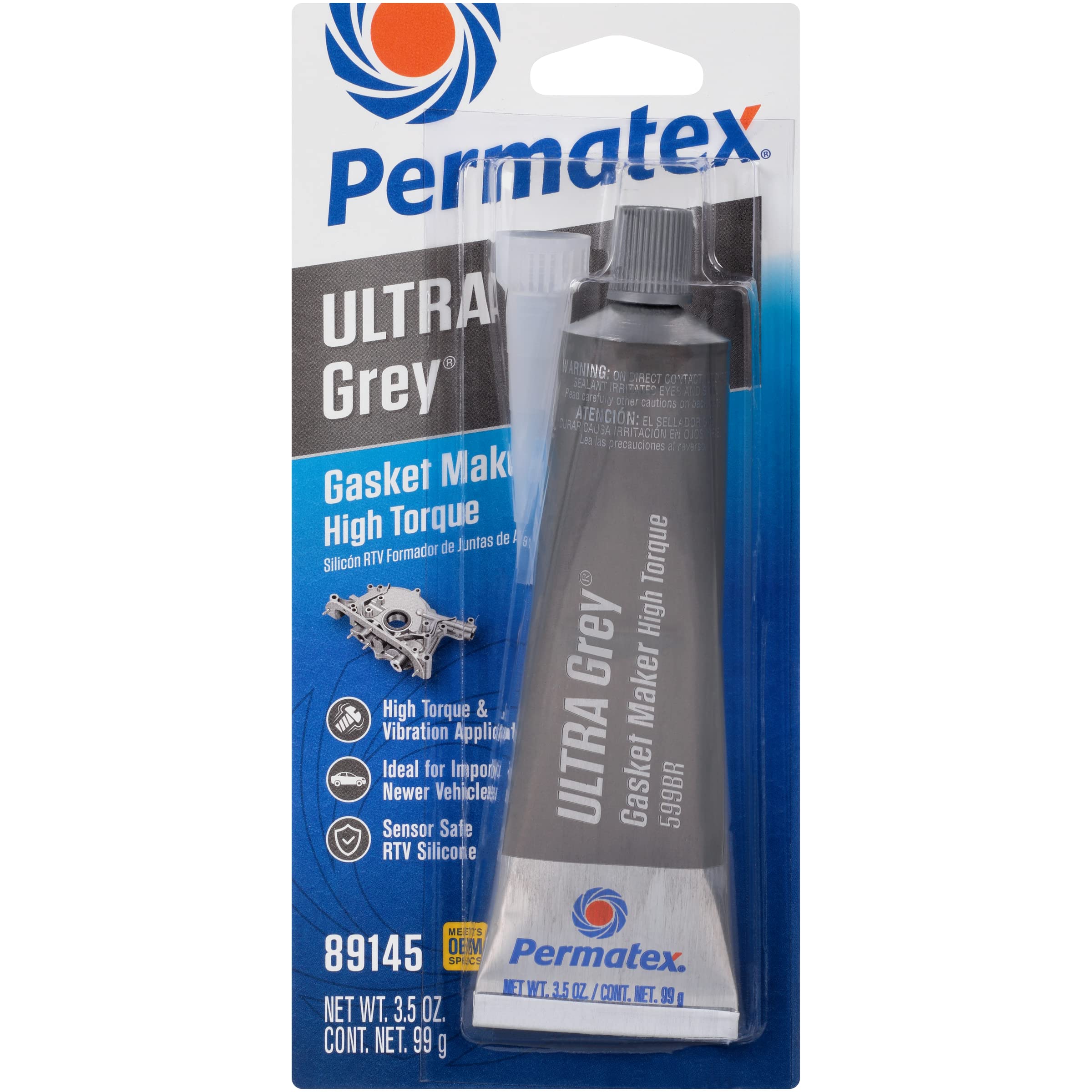 Permatex 22074-6PK Ultra Grey High-Torque RTV Silicone Gasket Maker - 0.5 oz (6 Pack) - High Strength Sealant for Automotive, Marine & Industrial Applications - Perfect for Engine Gaskets, Transmission Seals & Heavy-Duty Equipment