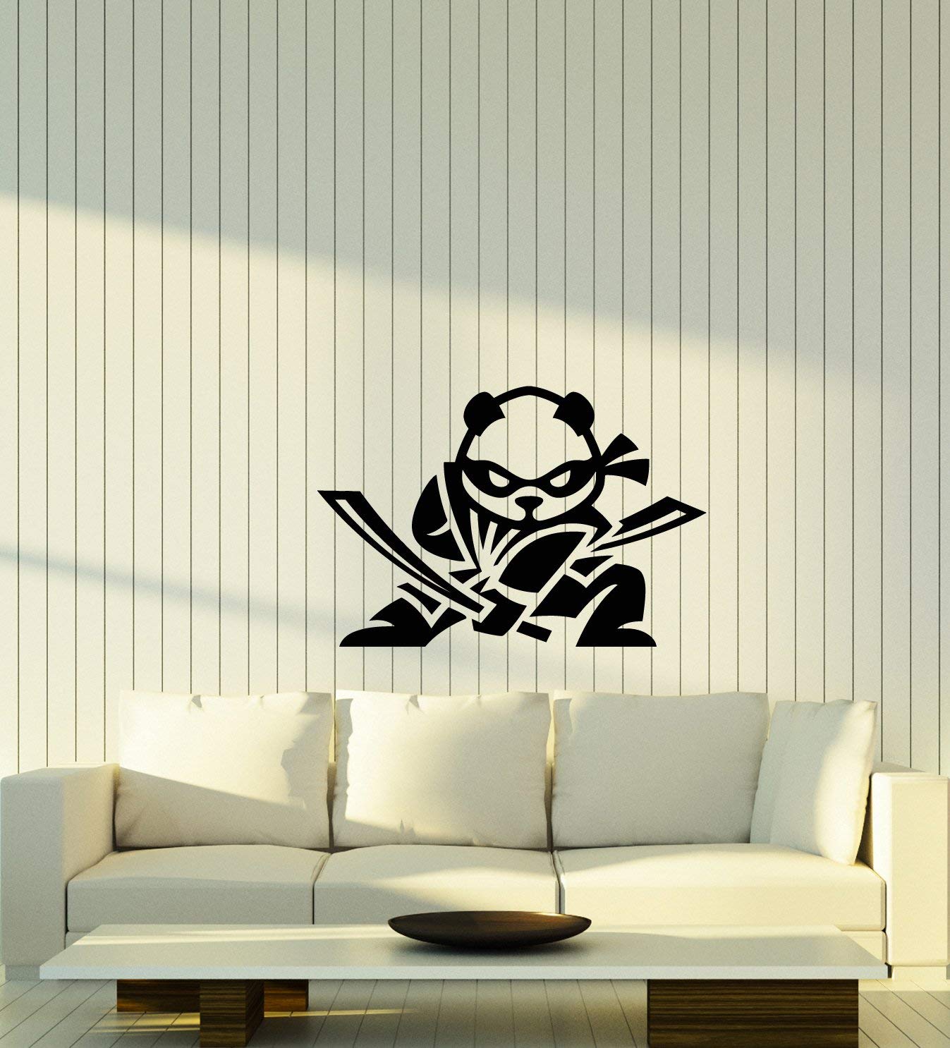 Funny Ninja Cartoon Baby Panda Vinyl Wall Decal - Kids Room Decor Stickers for Nursery, Bedroom & Playroom (3862ig)
