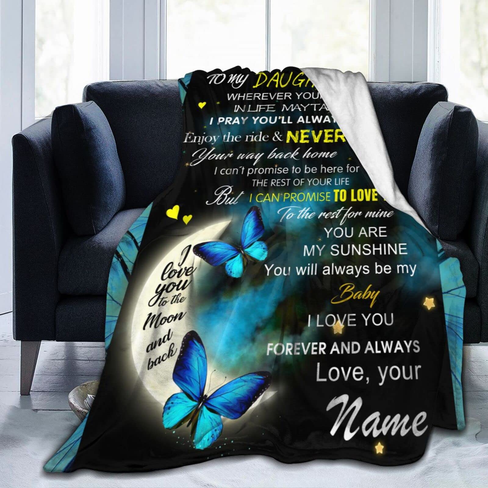 Personalized Daughter Blanket - Custom Letter Throw Blanket from Mom & Dad - Soft Fleece Blanket for Couch, Bed, Sofa - Perfect Mother's Day & Birthday Gift for Girls - Great for Snuggling, Home Decor & Special Occasions