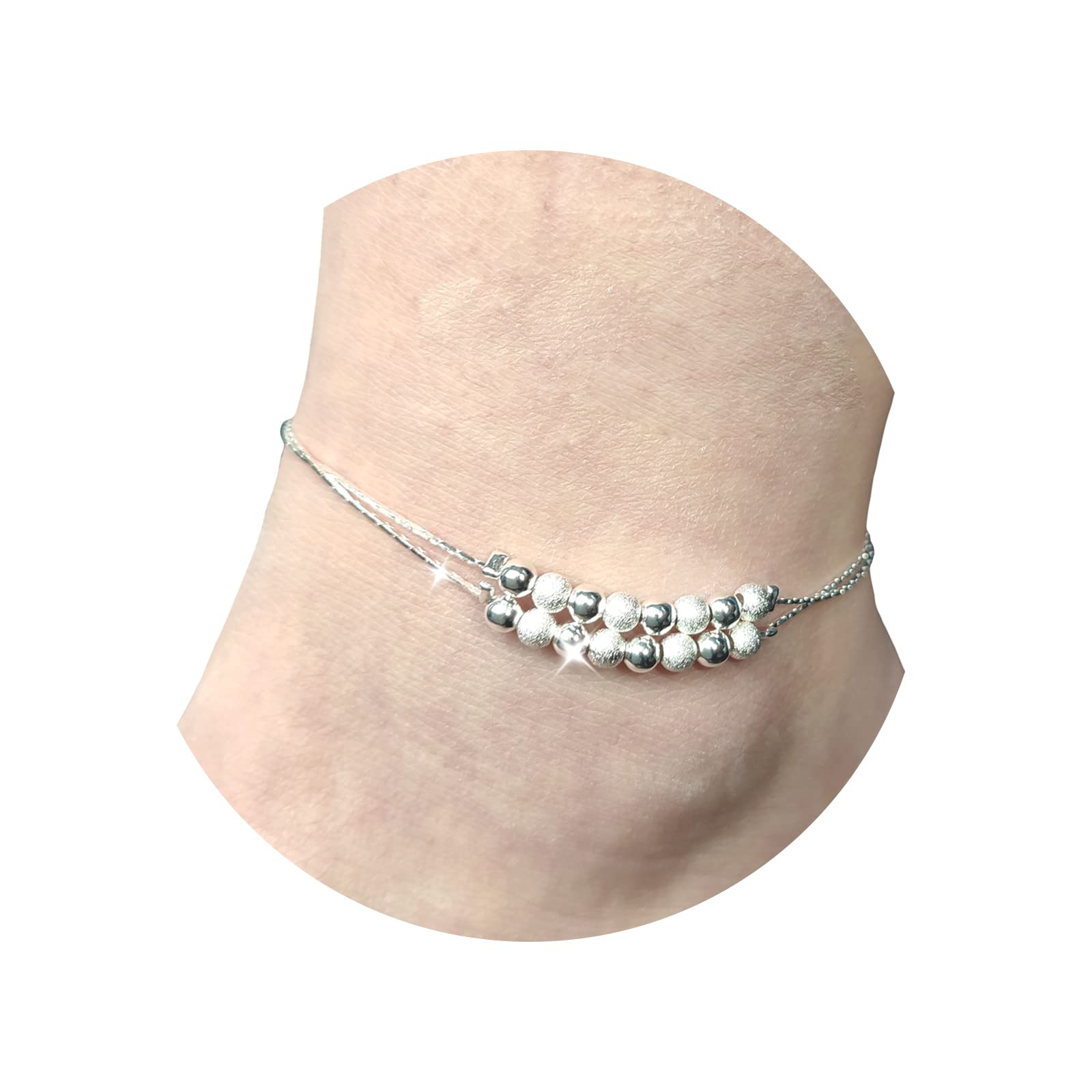 14K Gold Adjustable Ankle Bracelet for Women & Girls - Silver Chain Anklet for Summer Beach, Vacation & Everyday Wear