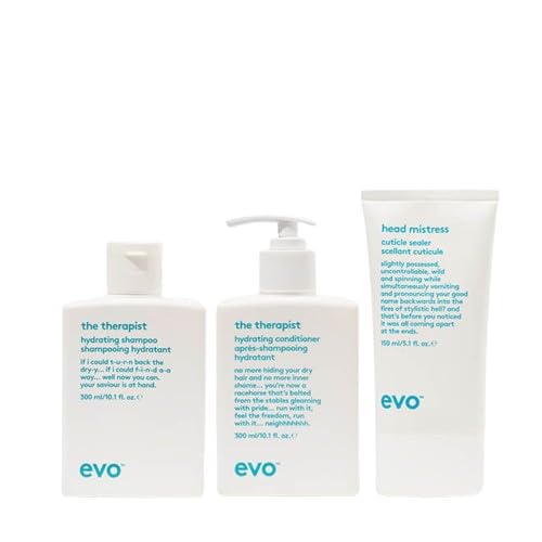 EVO The Therapist Hydrating Hair Care Bundle - Hydrating Shampoo & Conditioner Set with Cuticle Sealer for Dry, Damaged Hair | Salon-Quality Moisturizing Treatment for Frizzy, Color-Treated Hair at Home