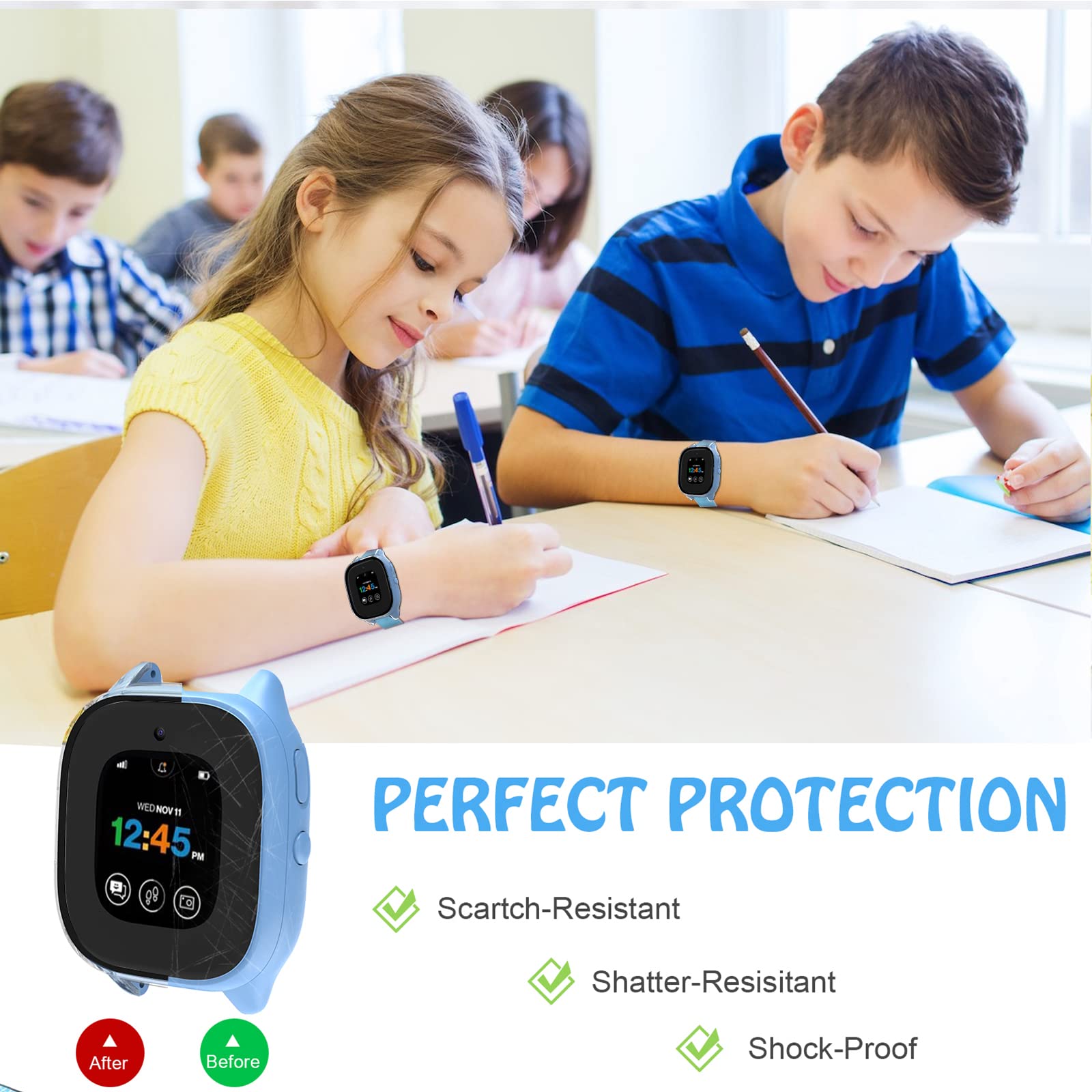 2-Pack Gizmo Watch 3 Screen Protector for Kids - Tempered Glass & Hard PC Full Coverage Protective Case (Clear) - Durable Scratch-Resistant Screen Guard for Verizon GizmoWatch 3 - Perfect for School, Play & Outdoor Activities