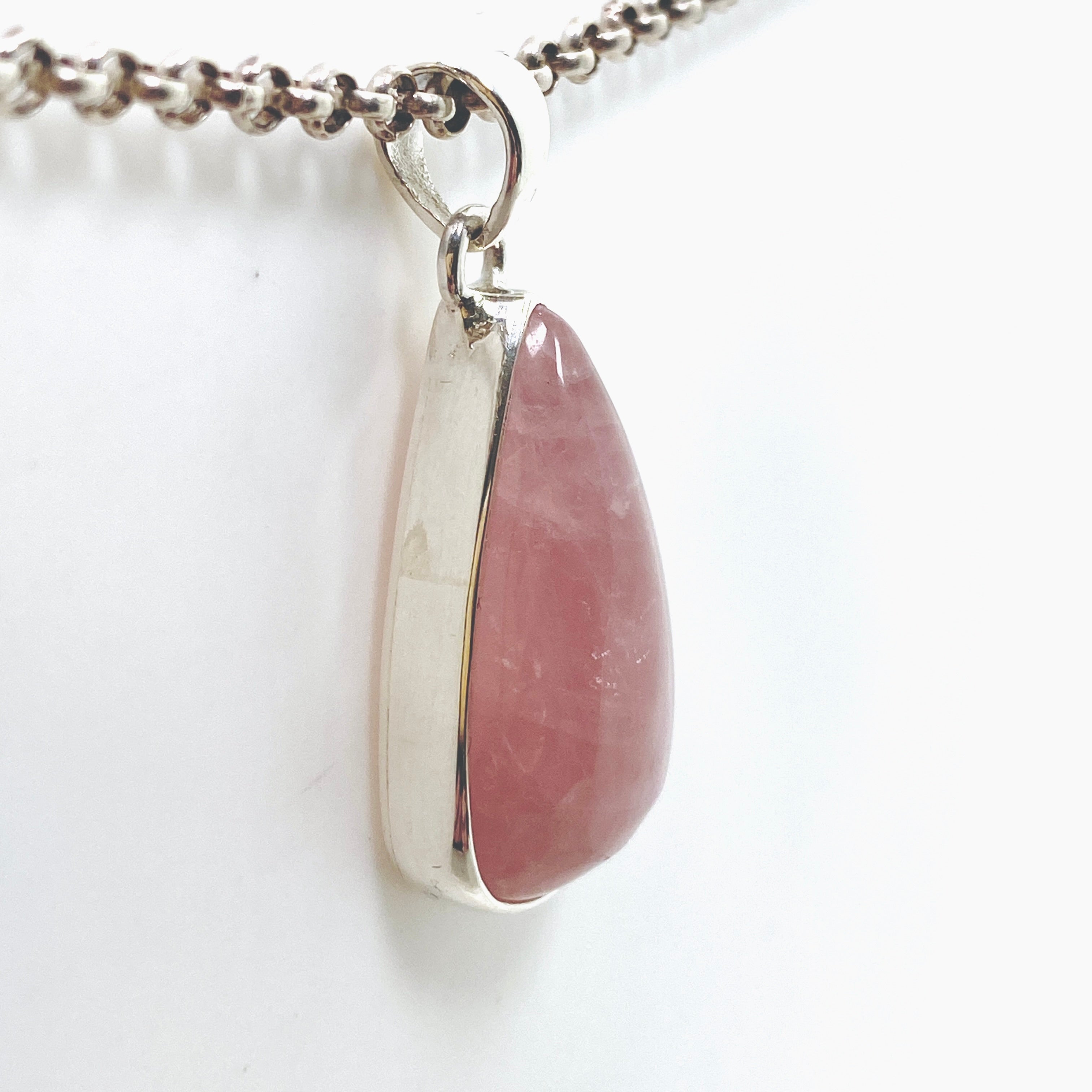 Rose Quartz Teardrop Cabochon Pendant Necklace KPGJ4690 - Healing Crystal Jewelry for Meditation, Yoga & Spiritual Balance