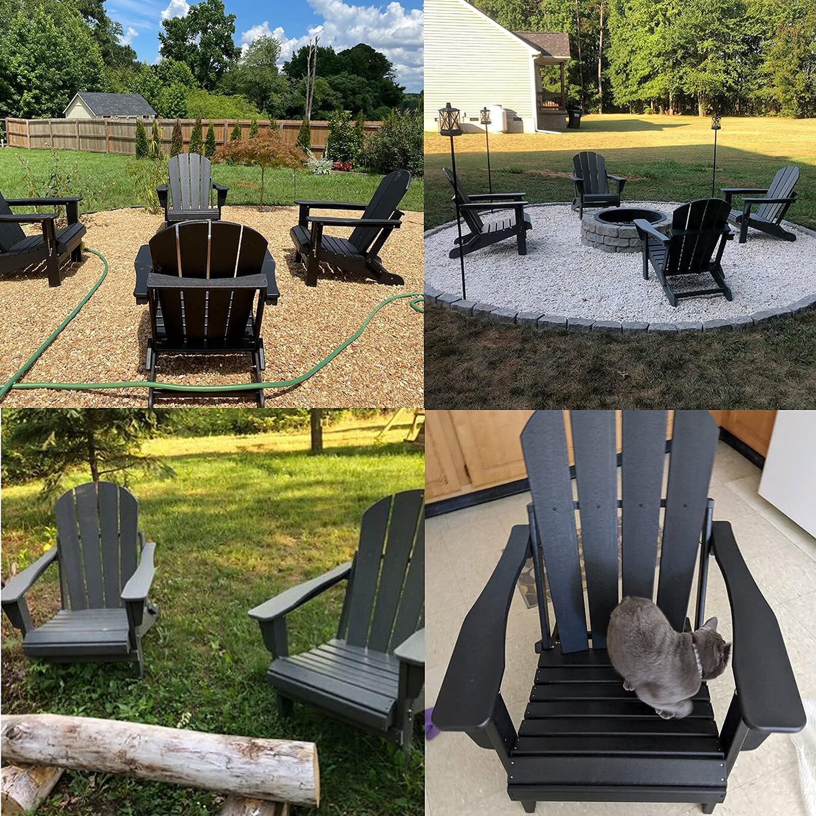 **Folding HDPE Adirondack Chair with Cup Holder - Wood Texture Outdoor Patio Chair for Deck, Porch, Backyard & Garden - Durable Plastic Fire Pit Seating - Perfect for Relaxing, Camping & BBQs**