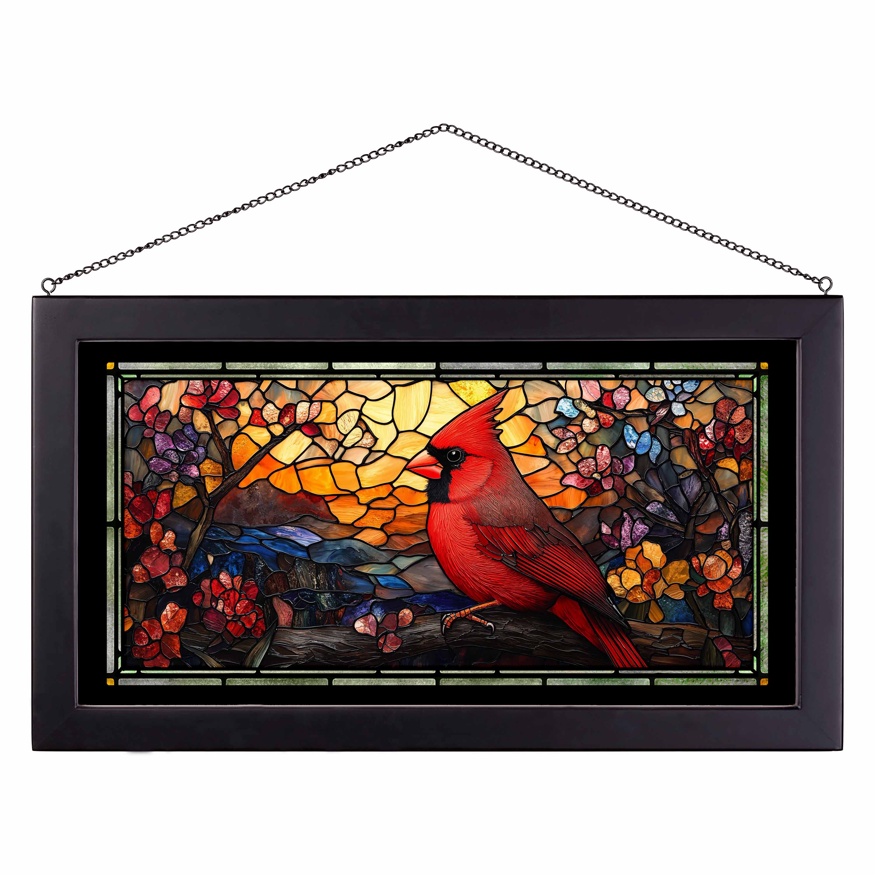 Stained Glass Art Panel - 13 x 23 Inches Handcrafted Crimson Crest Design for Windows, Doors & Home Decor | Perfect for Church, Wedding & Gift Giving