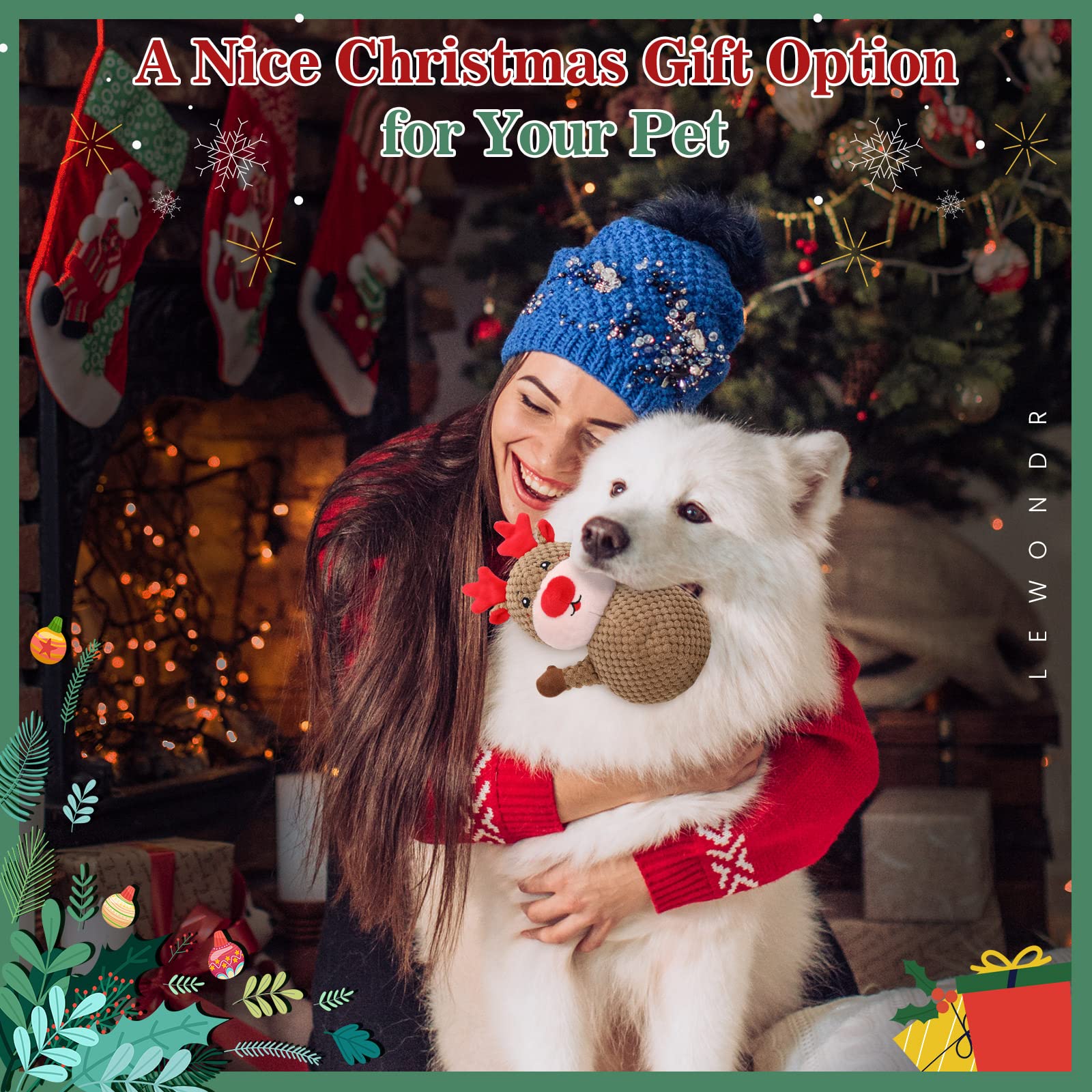 Christmas Plush Dog Squeaky Toys - Durable Chew-Resistant Deer Puppy Toys for Small & Medium Dogs | Interactive Training Toy with Cute Soft Design | Perfect Holiday Gift for Pets | Great for Playtime, Training & Christmas Decor
