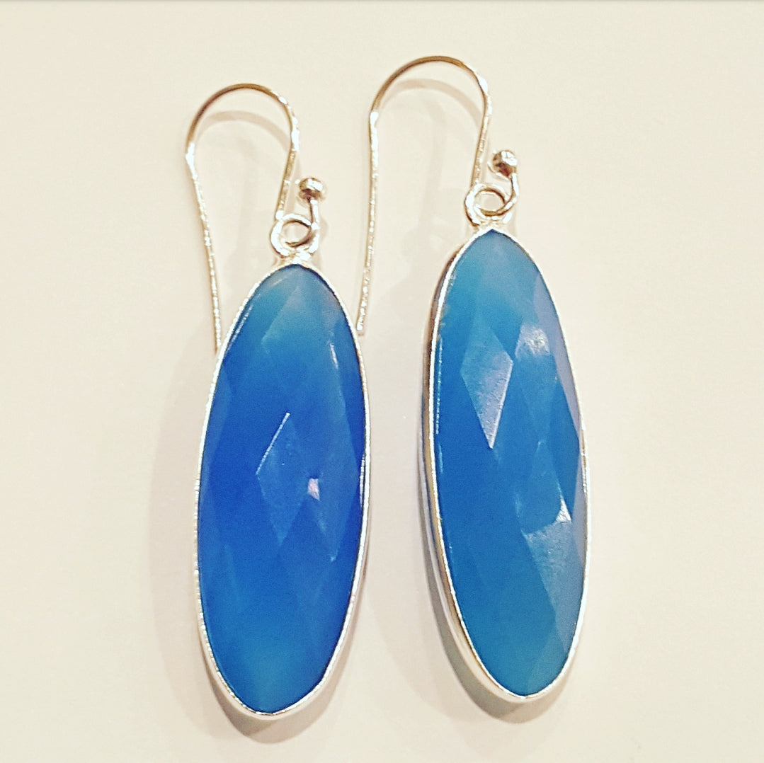 Blue Chalcedony Stone Drop Earrings for Women – Elegant Handmade Dangle Earrings for Parties, Weddings & Everyday Wear