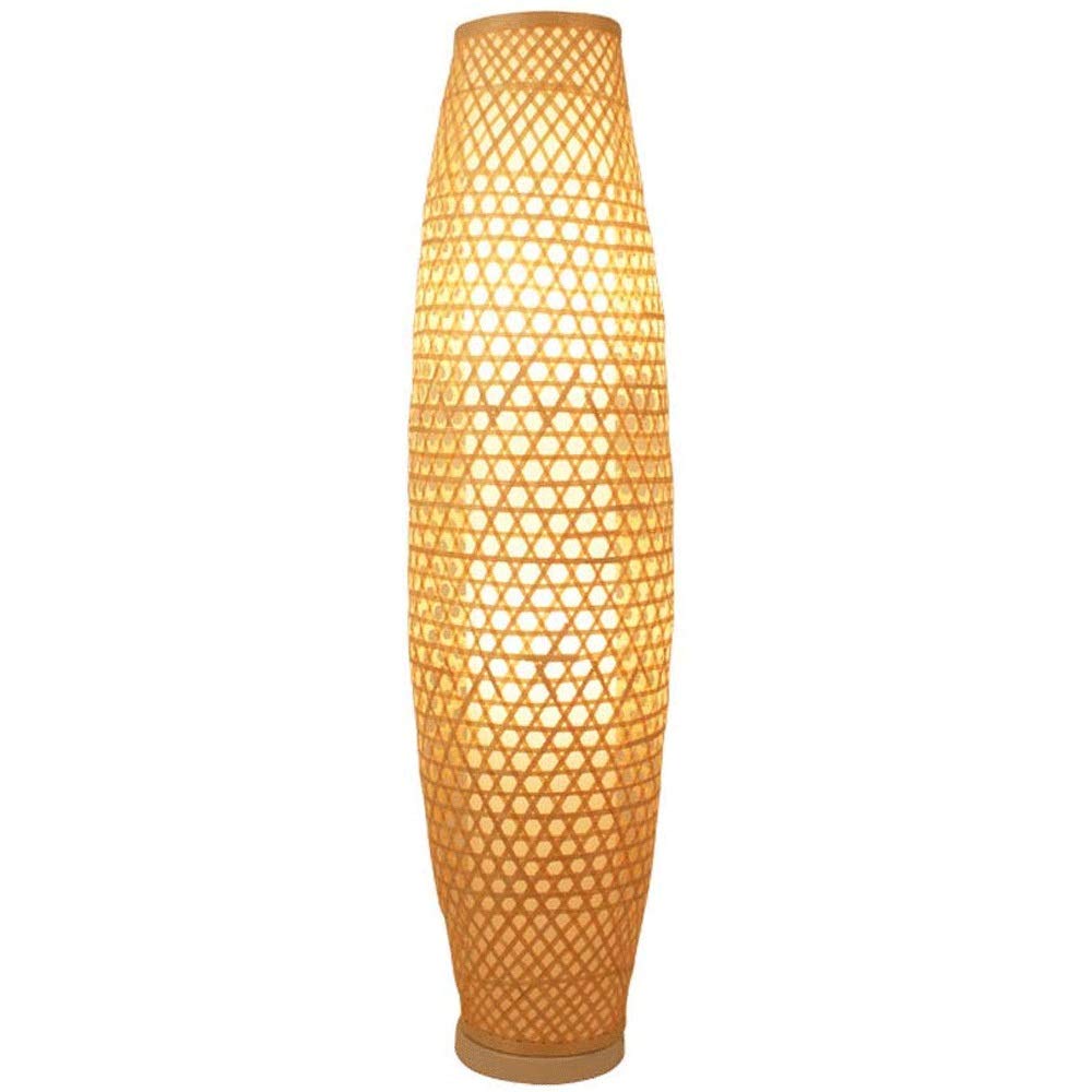Modern LED Floor Lamp with Bamboo & Wicker Rattan Shade - Asian Inspired Vertical Floor Light for Living Room, Bedroom, Office - Soft Illumination Perfect for Reading, Relaxing & Home Decor