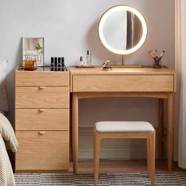 Stylish Oak Solid Wood Nordic Dressing Table - Modern Vanity Desk for Bedroom & Makeup Area | Perfect for Home Decor & Beauty Routine