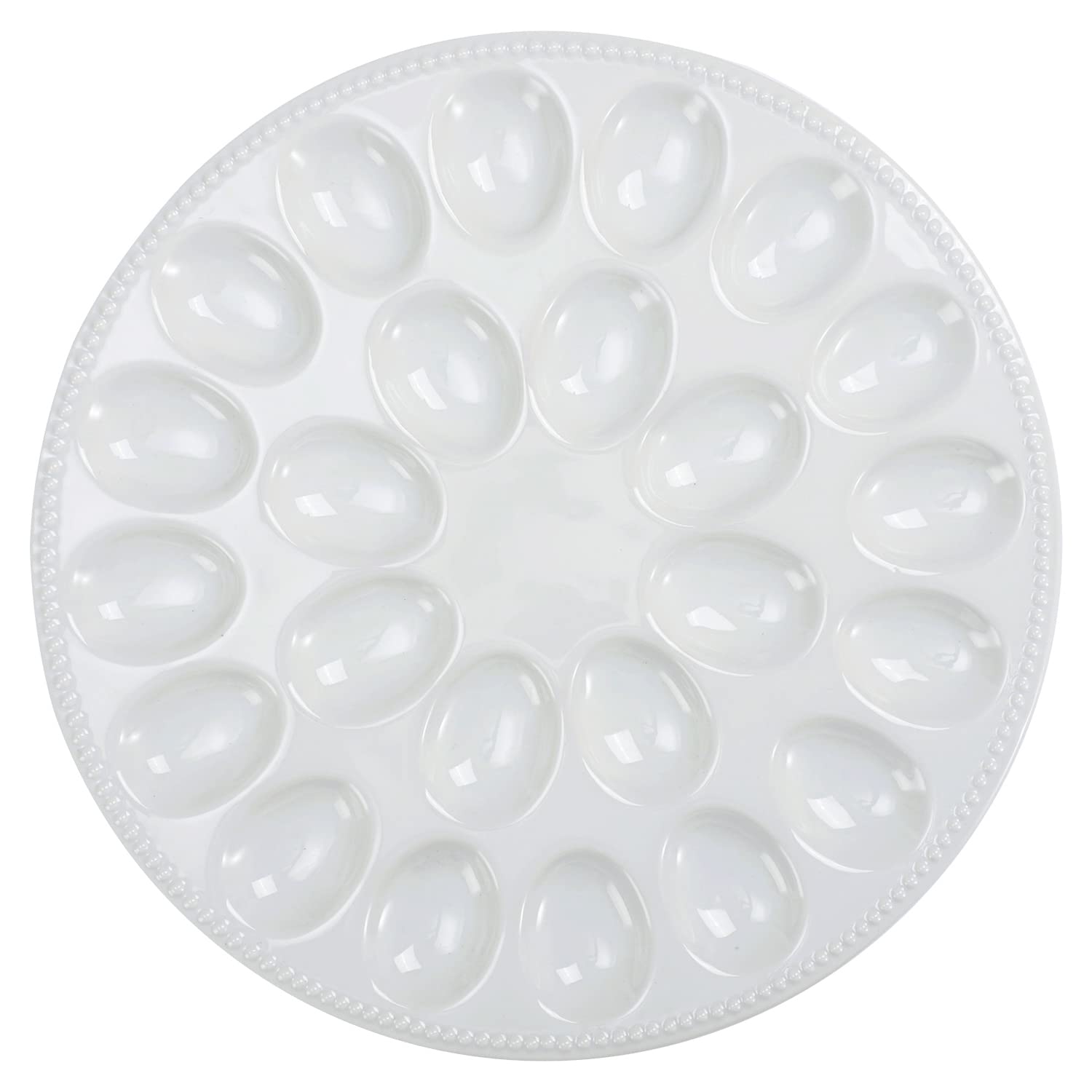 White Porcelain Deviled Egg Plate - 13.8 Inch Egg Serving Tray Holds 24 Eggs Perfectly | Ideal for Easter, Brunch, Potlucks & Holiday Gatherings