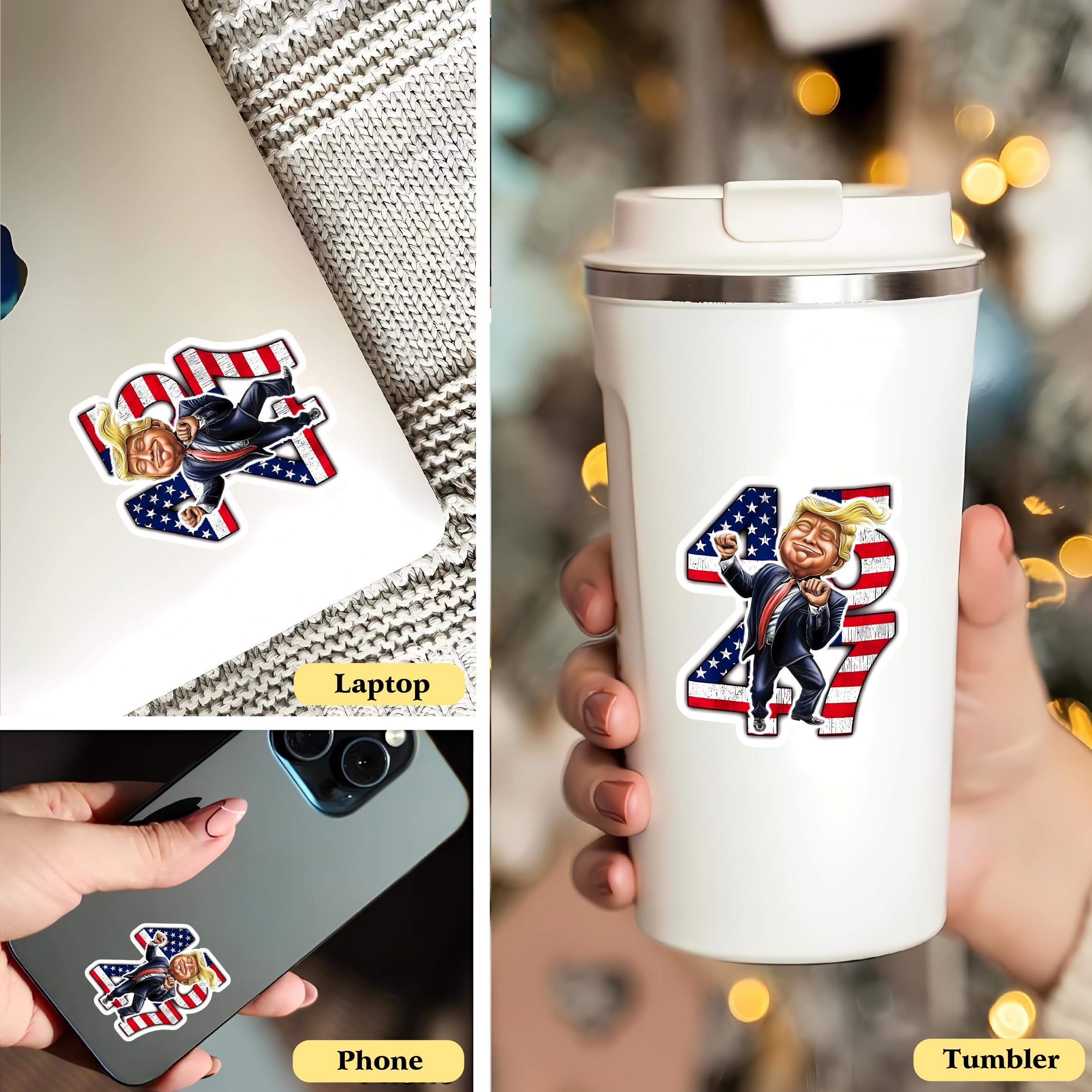 Trump Stickers (6in Large) - Waterproof Bumper Decals for Cars, Funny 45 47 Trump Car Stickers 2025 | Perfect for Political Supporters, Campaign Events & Vehicle Decoration | Trump Dance Design by TKMG