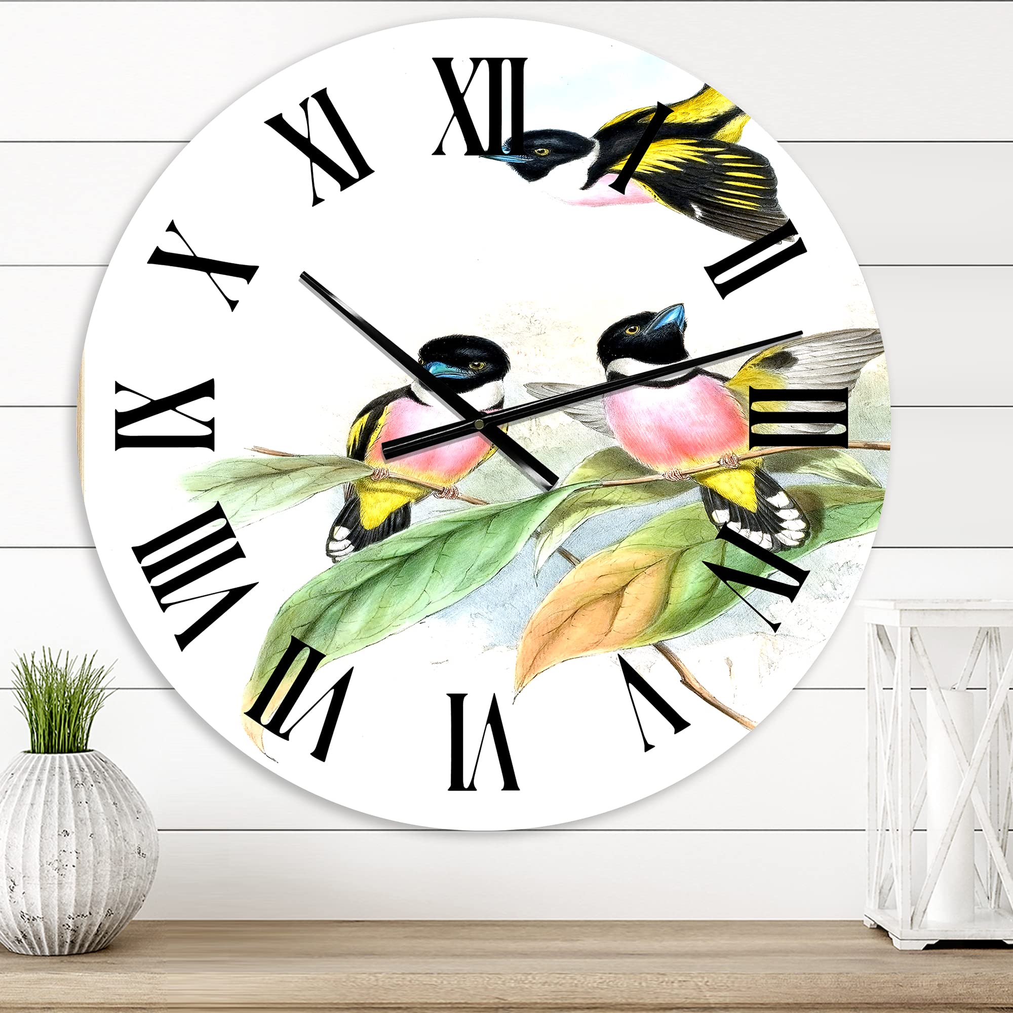 Vintage Birds III Large Wall Clock - Floral & Botanical Traditional Wall Clock for Living Room, Bedroom, Office Decor | Perfect for Home, Farmhouse, and Office Spaces