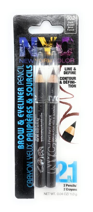 NYC Brow & Liner Pencil Set - Dark Brown (1 Pair) for Perfect Eyebrows & Eyeliner - Ideal for Everyday Makeup & Professional Use