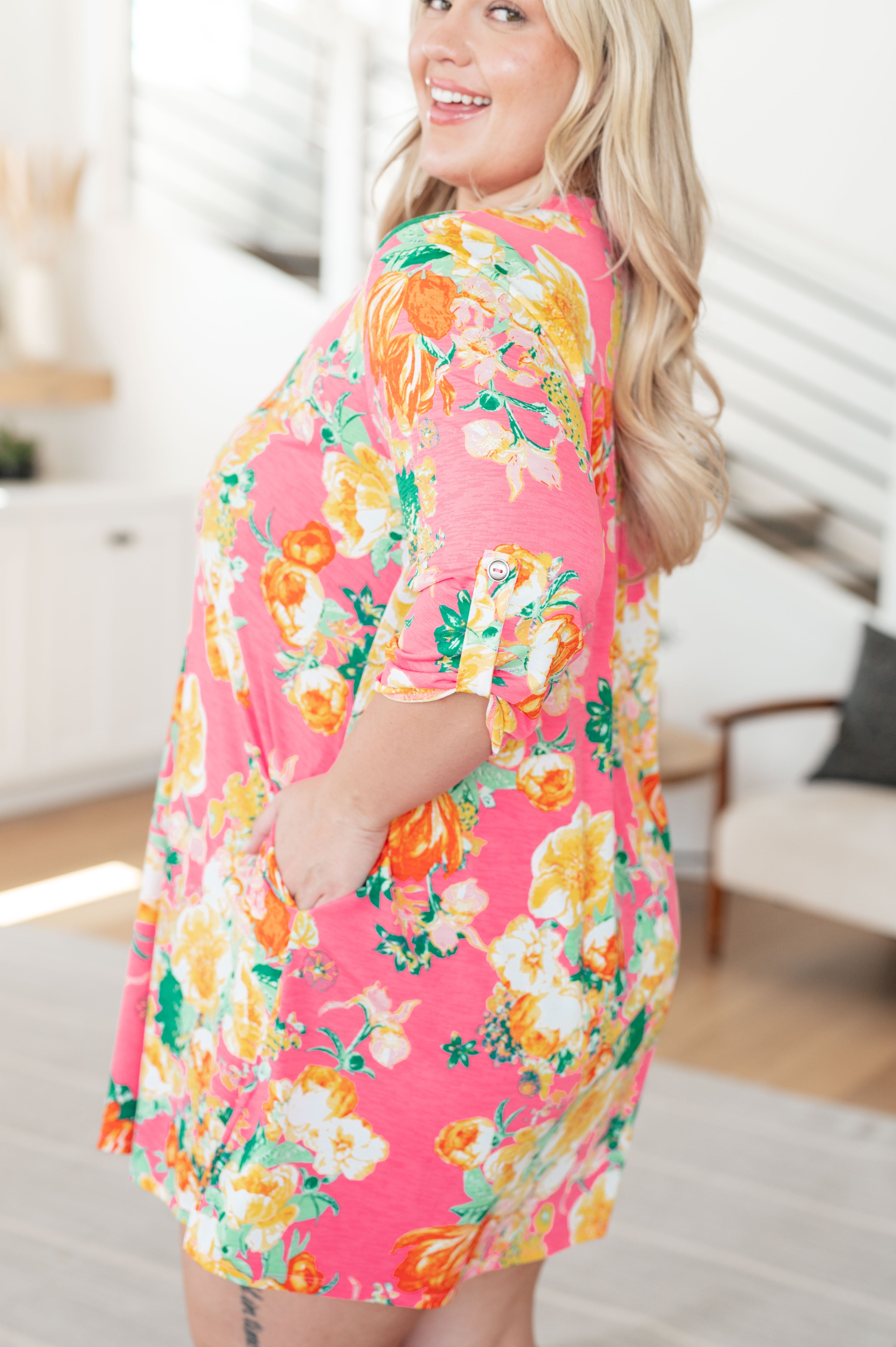 Lizzy Dress - Hot Pink & Yellow Floral Print Summer Dress for Women | Perfect for Beach Vacations, Garden Parties & Date Nights