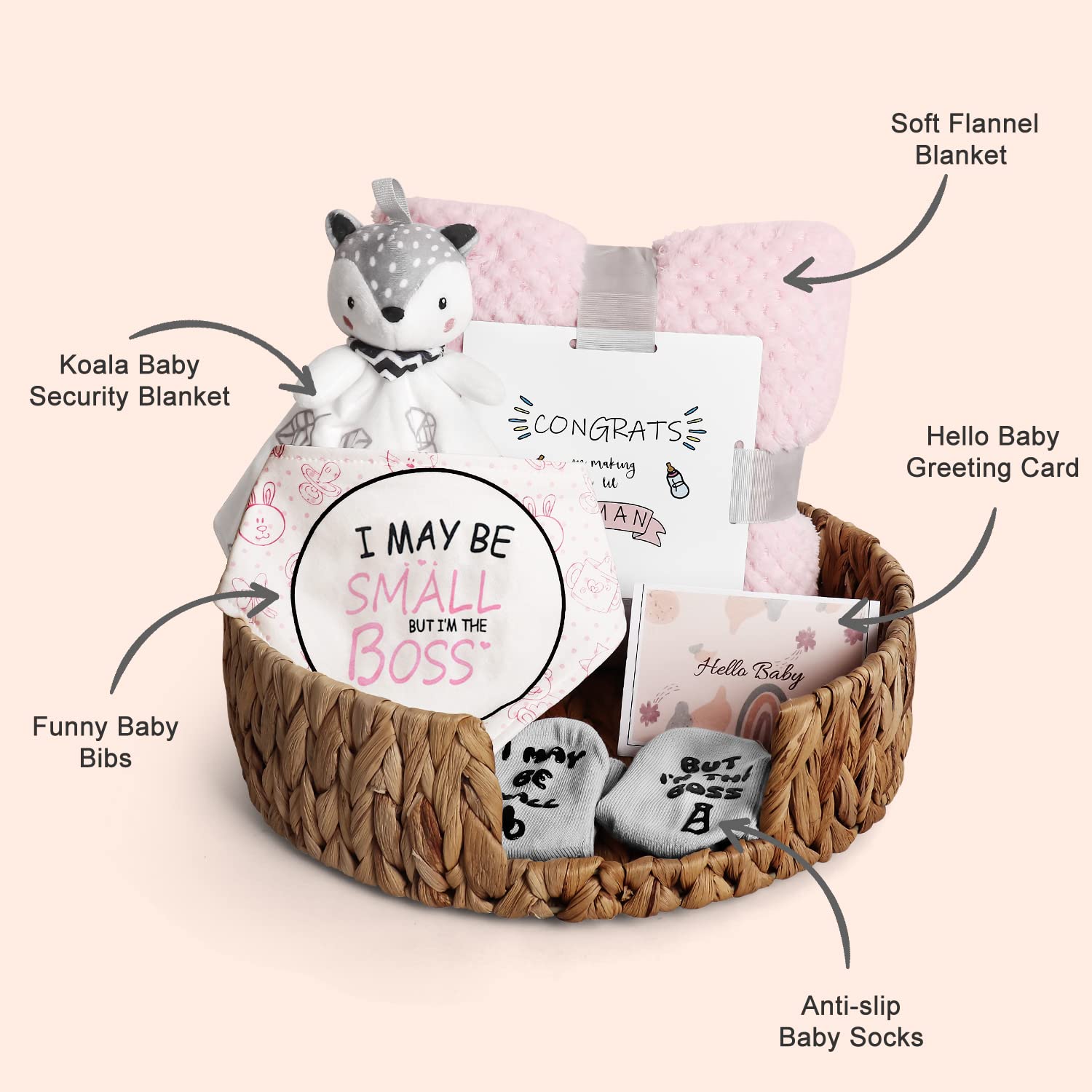 Adorable Baby Gift Set for Girls - Soft Baby Blanket, Cute Lovey, Funny Bibs & Socks with Greeting Card | Perfect Newborn Baby Shower Present & Welcome Gift | Ideal for Birthdays, Christenings and First Photo Shoots (Fox Theme)