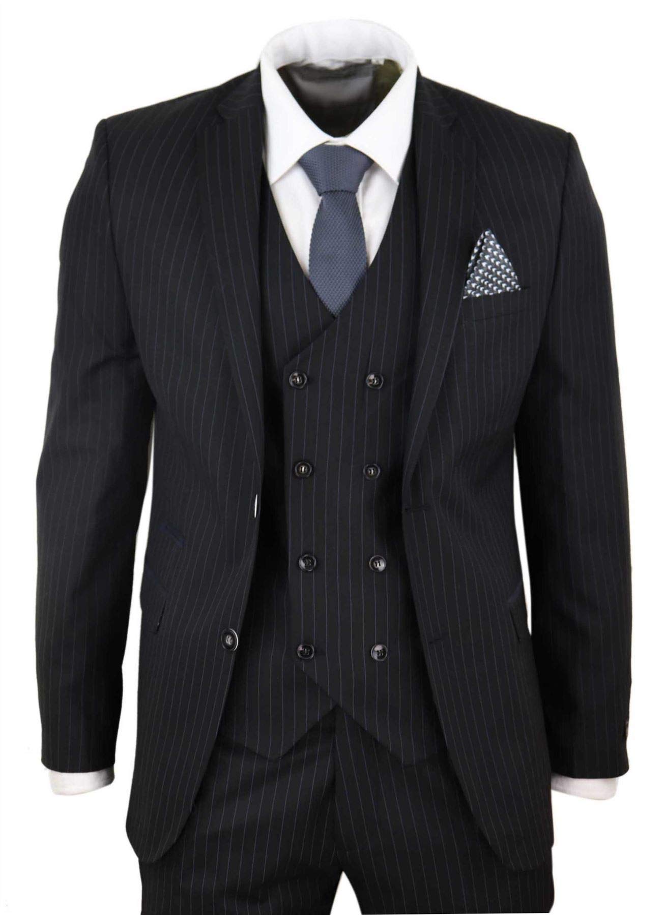 Custom Tailored Men's 3-Piece Suit with Notch Lapel - Premium Pinstripe Wedding & Business Formal Attire for Grooms, Professionals & Special Occasions