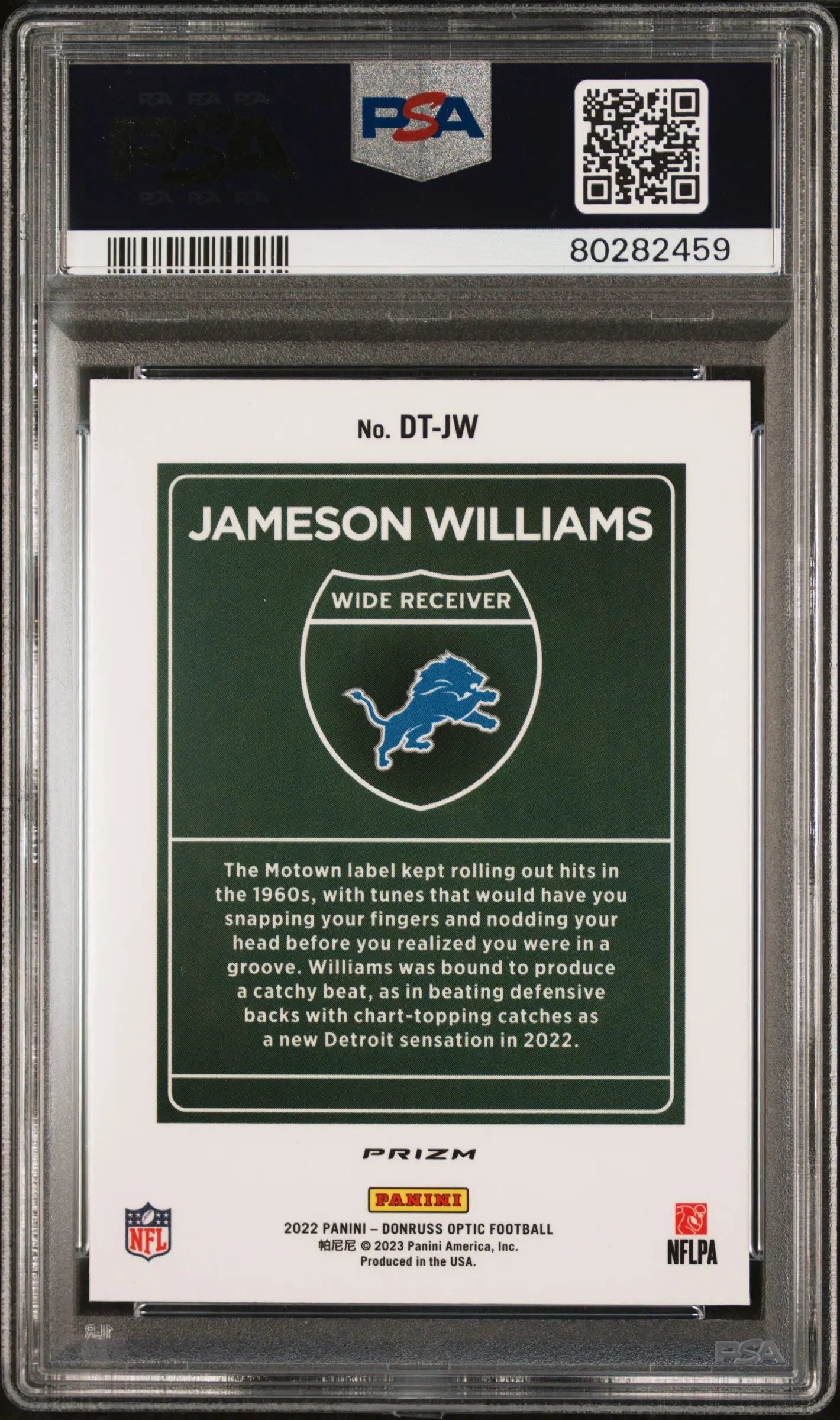 2022 Panini Donruss Optic Downtown Jameson Williams Rookie Card PSA 9 Mint #DT JW - Perfect for Football Card Collectors and Sports Memorabilia Enthusiasts