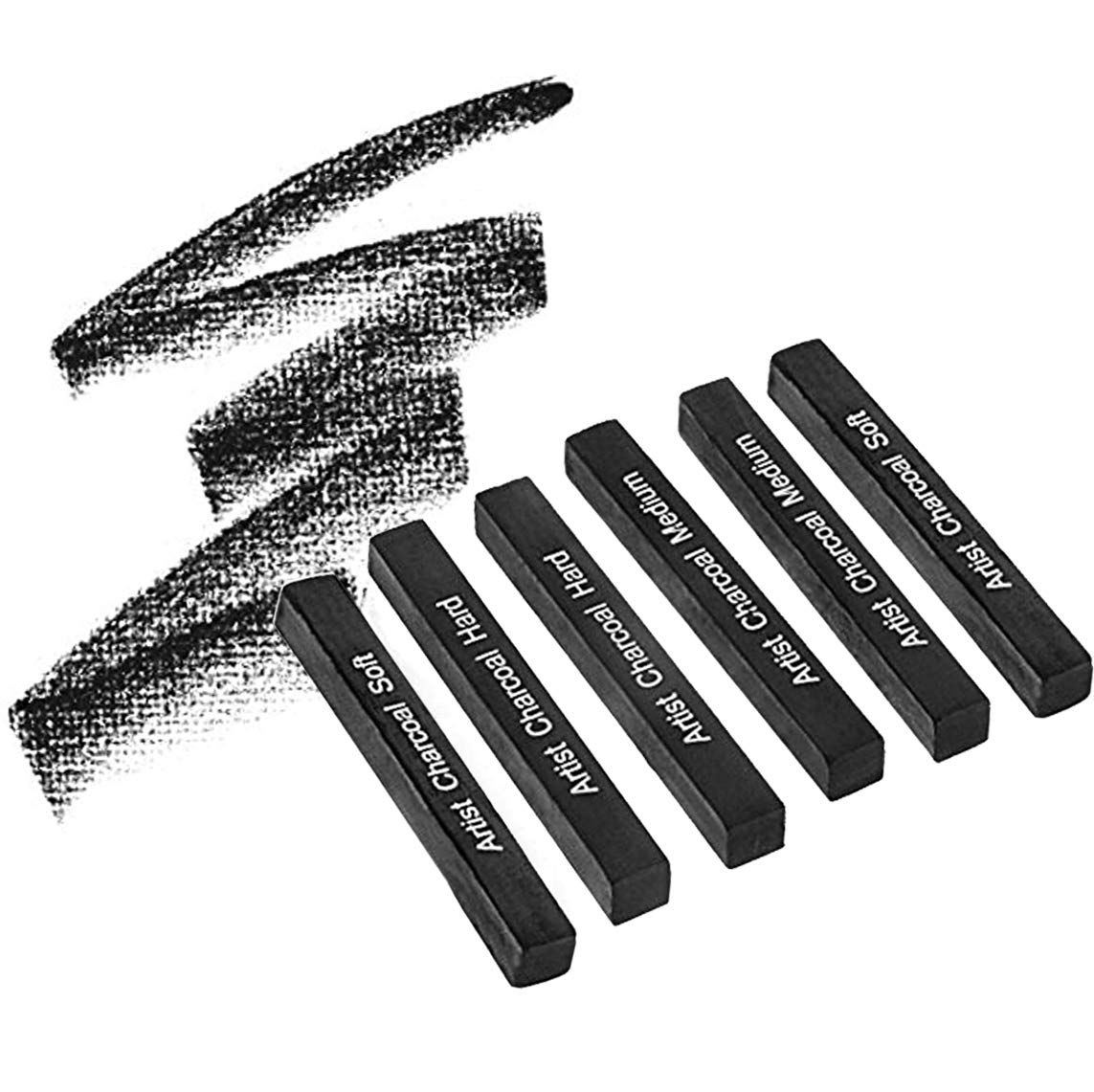 6 Pcs Square Compressed Charcoal Sticks - Soft/Medium/Hard Assorted Artist Drawing Pencils for Sketching, Shading & Art Projects - Perfect for Beginners, Students & Professional Artists (Ideal for Portraits, Still Life & Figure Drawing)